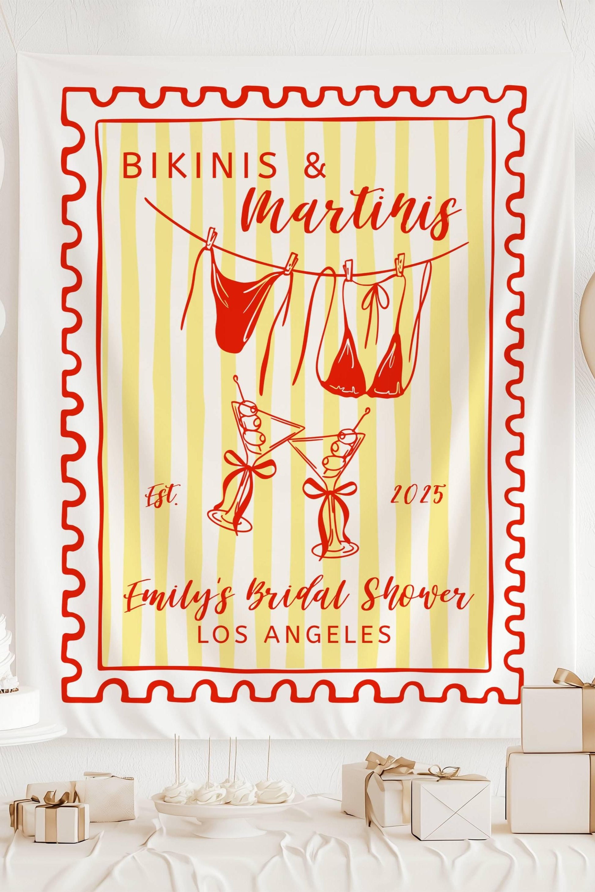 Bikinis Martinis Bachelorette Banner Coastal Summer Bridal Shower Decor Bikinis Martinis Banner Stamp Custom Backdrop Bikinis Martinis Sign - LAUMIANstudio