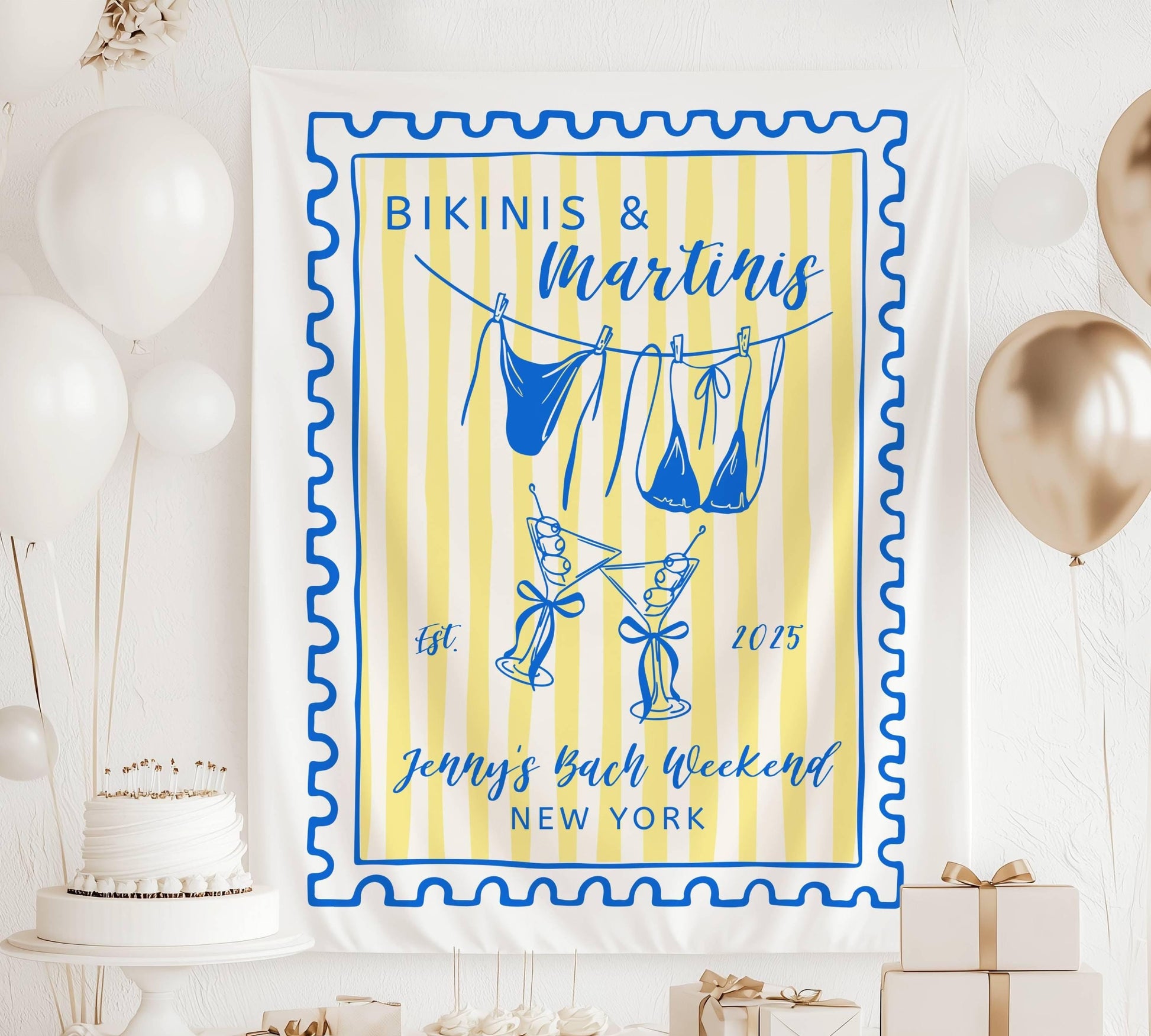 Trendy Bachelorette Banner Bikinis and Martinis Backdrop Beach Bach Banner Custom Amalfi Coast Bridal Shower Welcome Sign Cocktail Decor - LAUMIANstudio