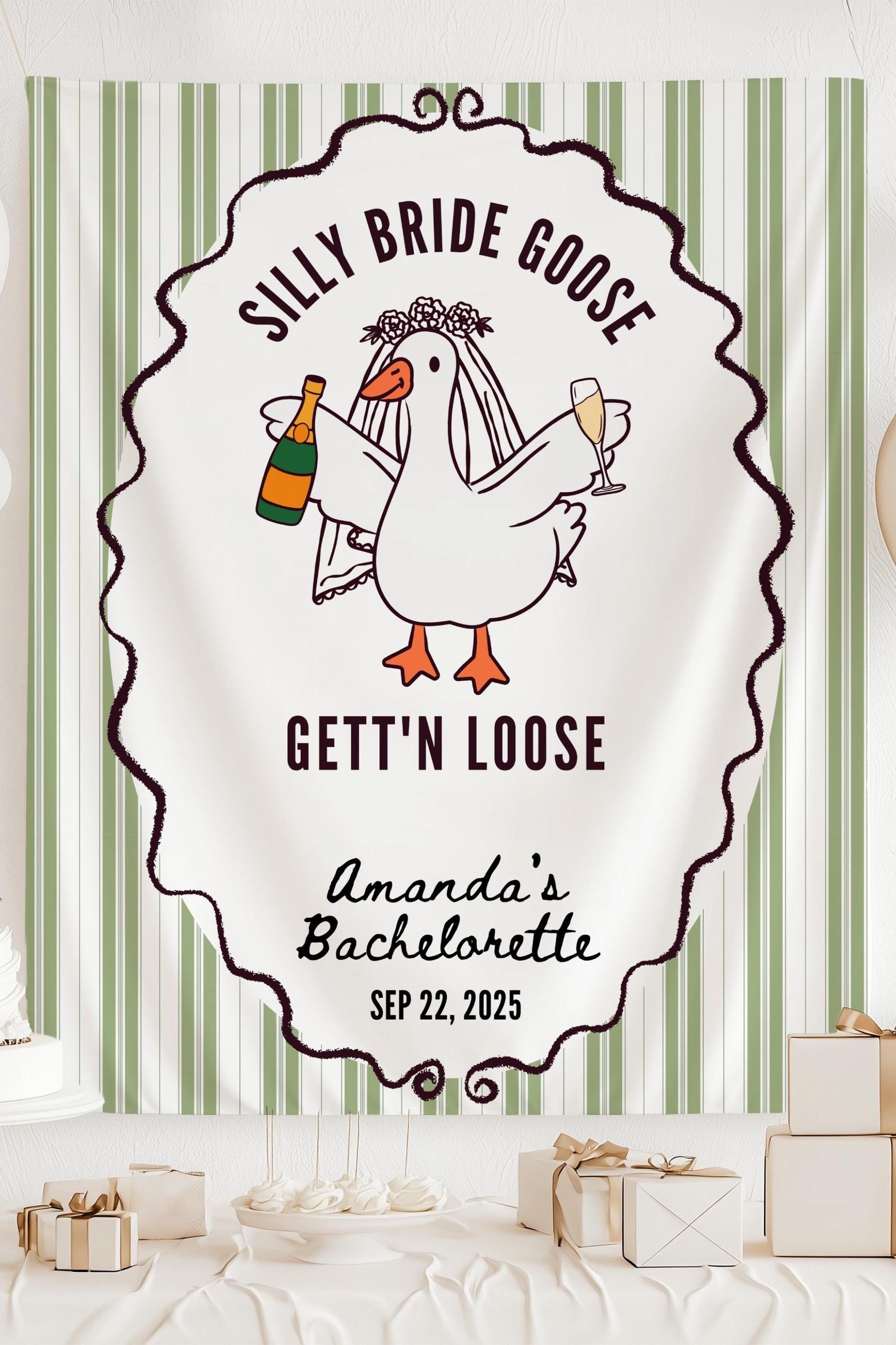 Mrs Silly Goose Banner Custom Bridal Silly Goose Bachelorette Backdrop Bridal Shower Silly Goose Tapestry Funny Silly Goose Sign Bach Decor - LAUMIANstudio