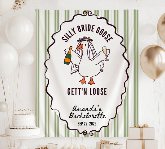 Mrs Silly Goose Banner Custom Bridal Silly Goose Bachelorette Backdrop Bridal Shower Silly Goose Tapestry Funny Silly Goose Sign Bach Decor - LAUMIANstudio