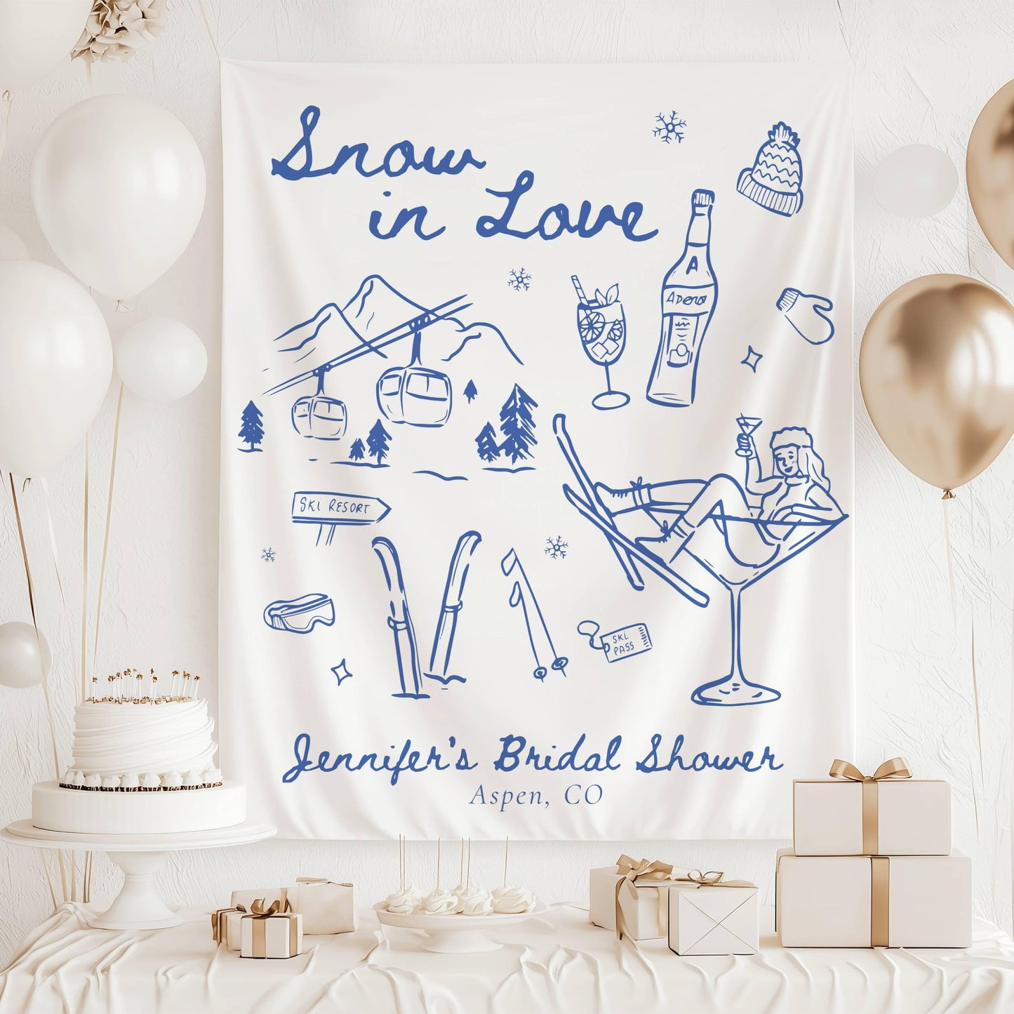 Winter Apres Ski Backdrop Personalized Love in Snow Banner Winter Bridal Shower Sign Winter Wedding Photo Backdrop Apres Ski Bachelorette - LAUMIANstudio