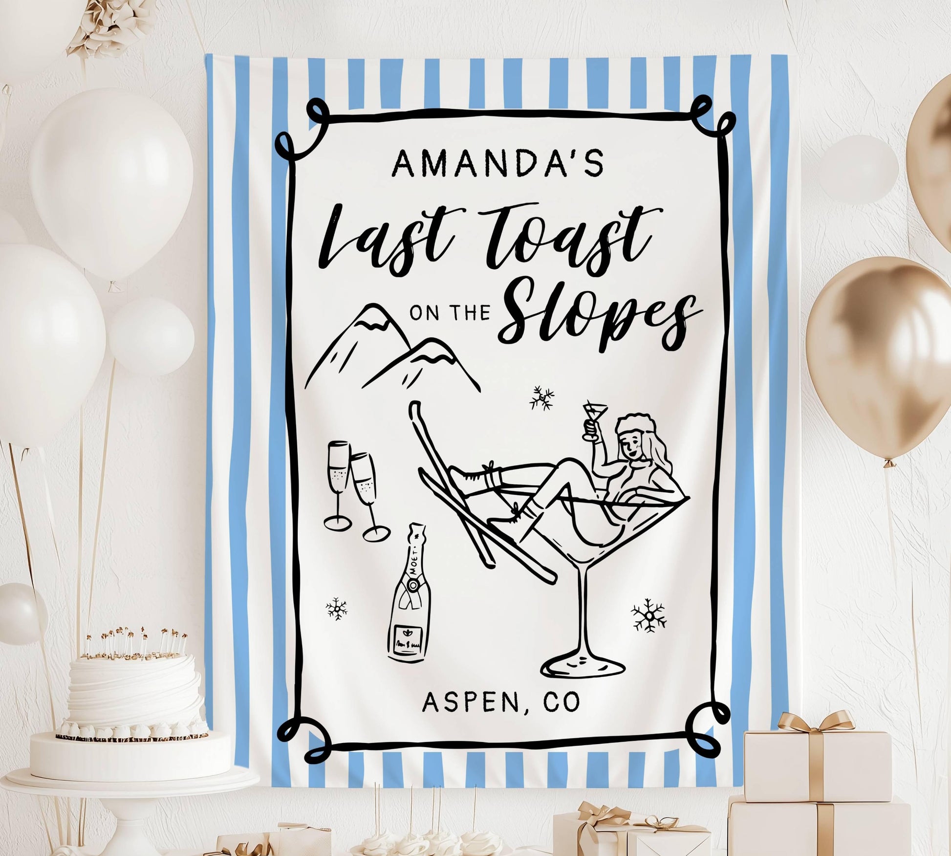 Last Toast on the Slopes Banner Custom Winter Bachelorette Banner Apres Ski Bridal Shower Backdrop Bach Weekend Ski Decor Shower in Mountain - LAUMIANstudio