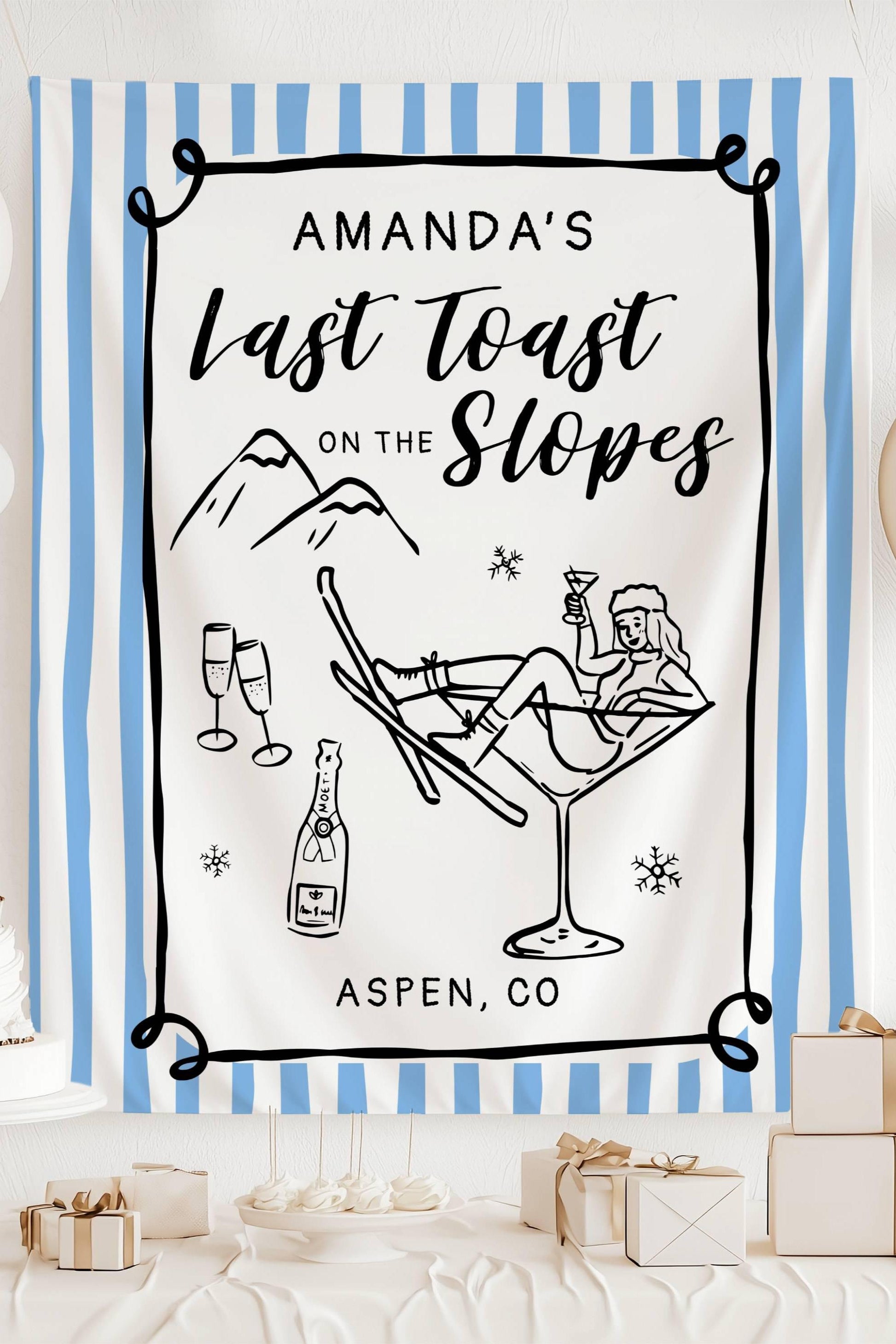 Last Toast on the Slopes Banner Custom Winter Bachelorette Banner Apres Ski Bridal Shower Backdrop Bach Weekend Ski Decor Shower in Mountain - LAUMIANstudio