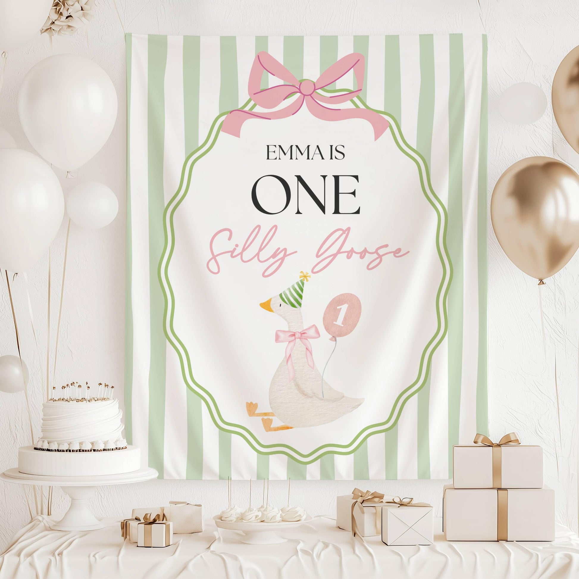 Silly Goose 1st Birthday Banner One Silly Goose Decor Birthday Party Goose Welcome Sign Boy First Birthday Backdrop Custom Wall Tapestry - LAUMIANstudio