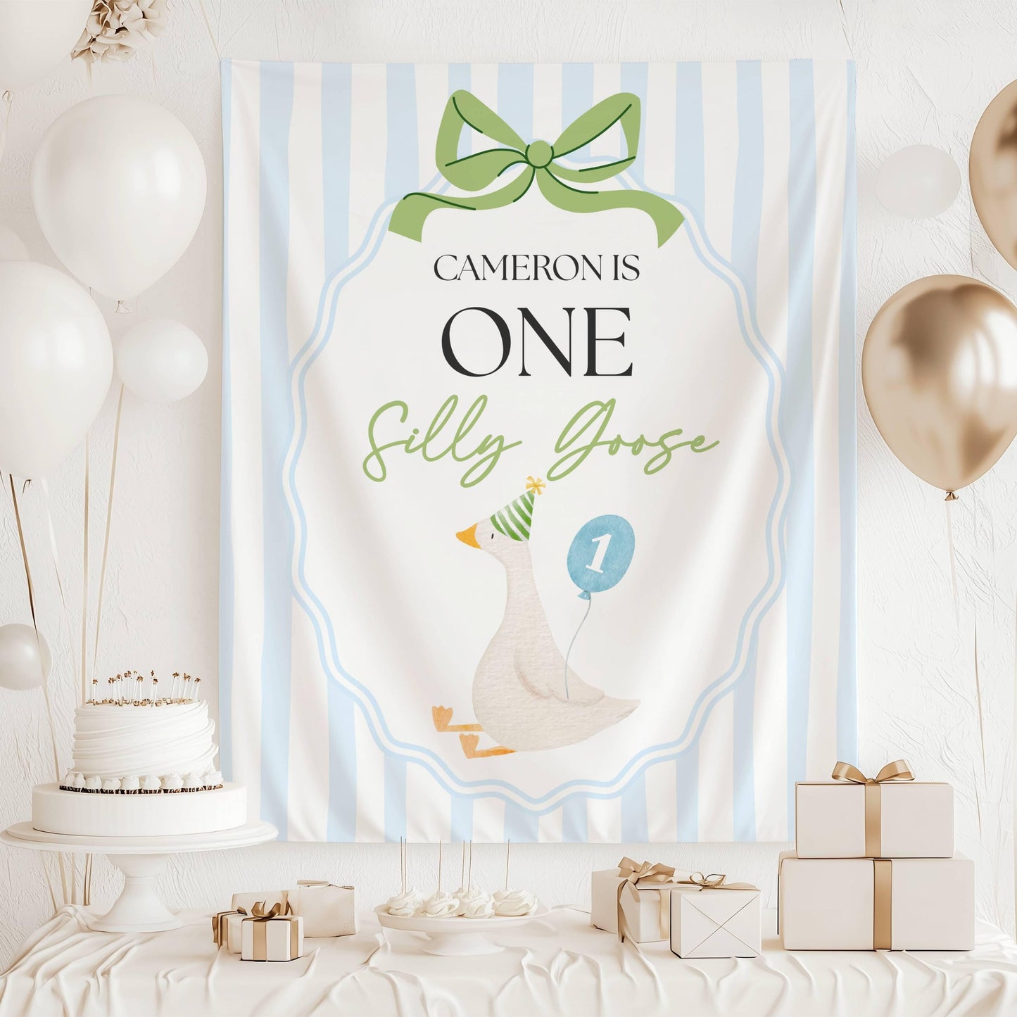 Silly Goose 2nd Birthday Backdrop ANY AGE Custom Name is Two Silly Birthday Decor Goose is 2 Welcome Sign Girl Second Birthday Backdrop - LAUMIANstudio
