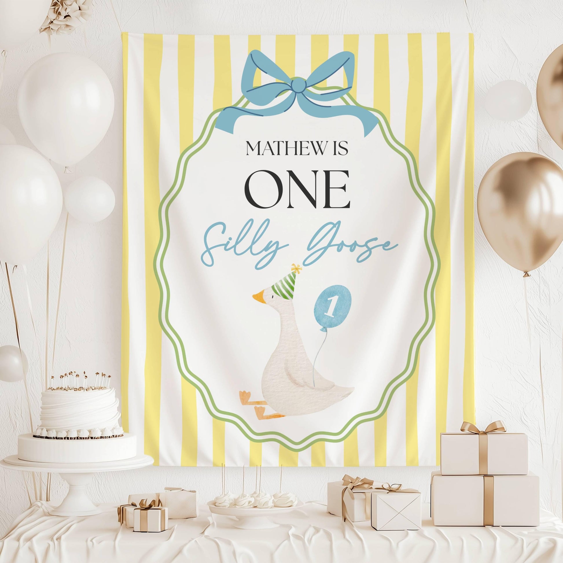 Silly Goose 1st Birthday Banner One Silly Goose Decor Birthday Party Goose Welcome Sign Boy First Birthday Backdrop Custom Wall Tapestry - LAUMIANstudio