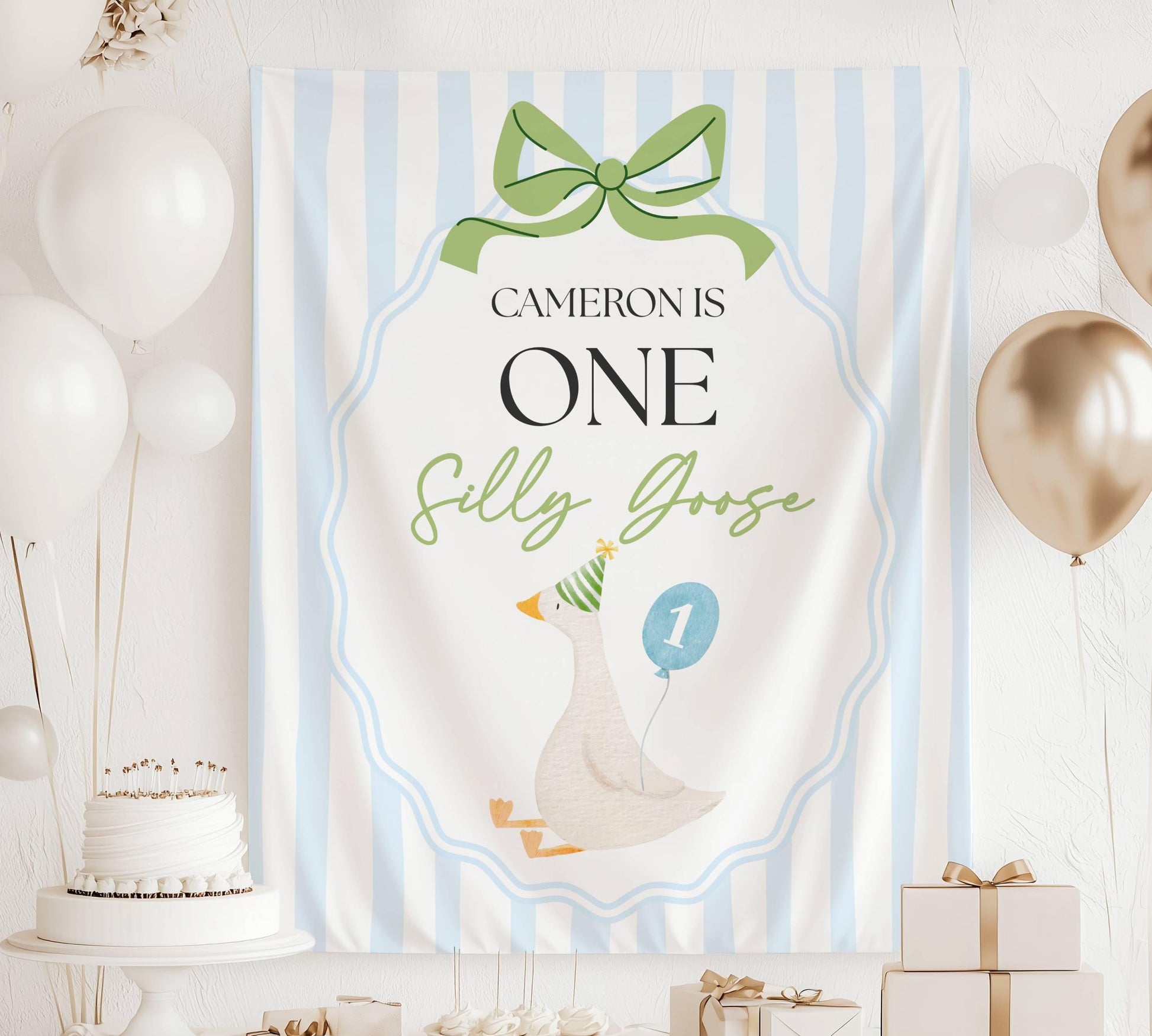 Silly Goose 1st Birthday Banner One Silly Goose Decor Birthday Party Goose Welcome Sign Boy First Birthday Backdrop Custom Wall Tapestry - LAUMIANstudio