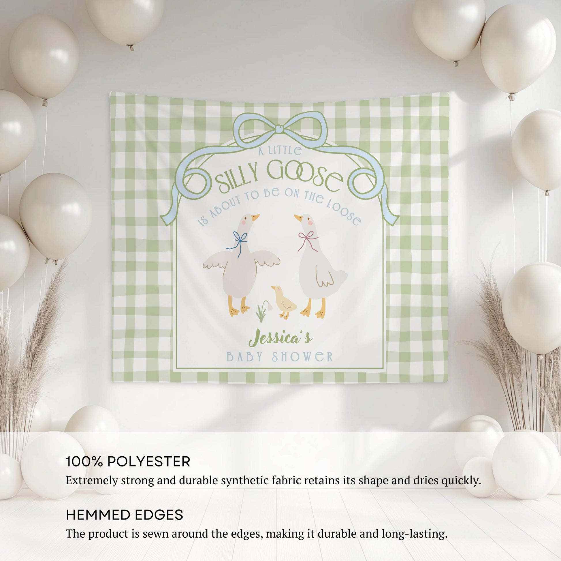 Custom Silly Goose Baby Shower Backdrop Custom Goose Baby Shower Banner Gingham Background Mother Goose and Gosling Baby Shower Welcome Sign - LAUMIANstudio