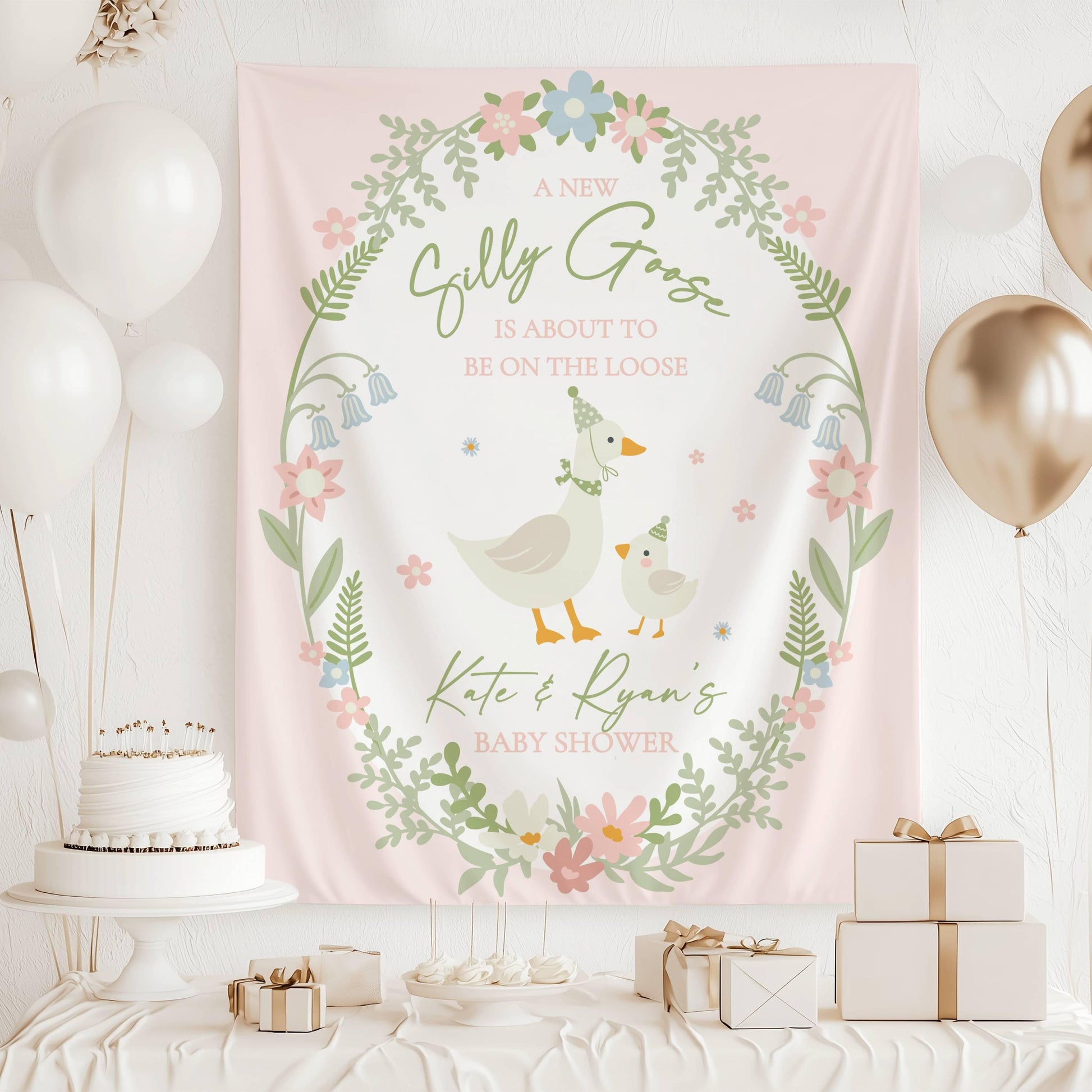 Silly Goose on the Loose Welcome Sign Silly Goose Baby Shower Banner Personalized Floral Goose Photo Backdrop Cute Goose Baby Sprinkle Decor - LAUMIANstudio