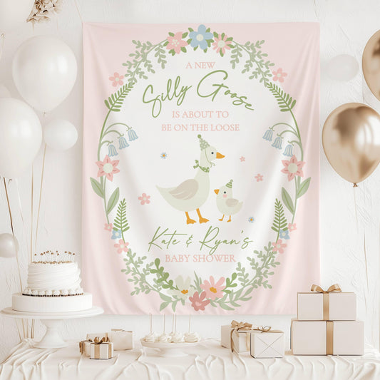 Silly Goose on the Loose Welcome Sign Silly Goose Baby Shower Banner Personalized Floral Goose Photo Backdrop Cute Goose Baby Sprinkle Decor - LAUMIANstudio