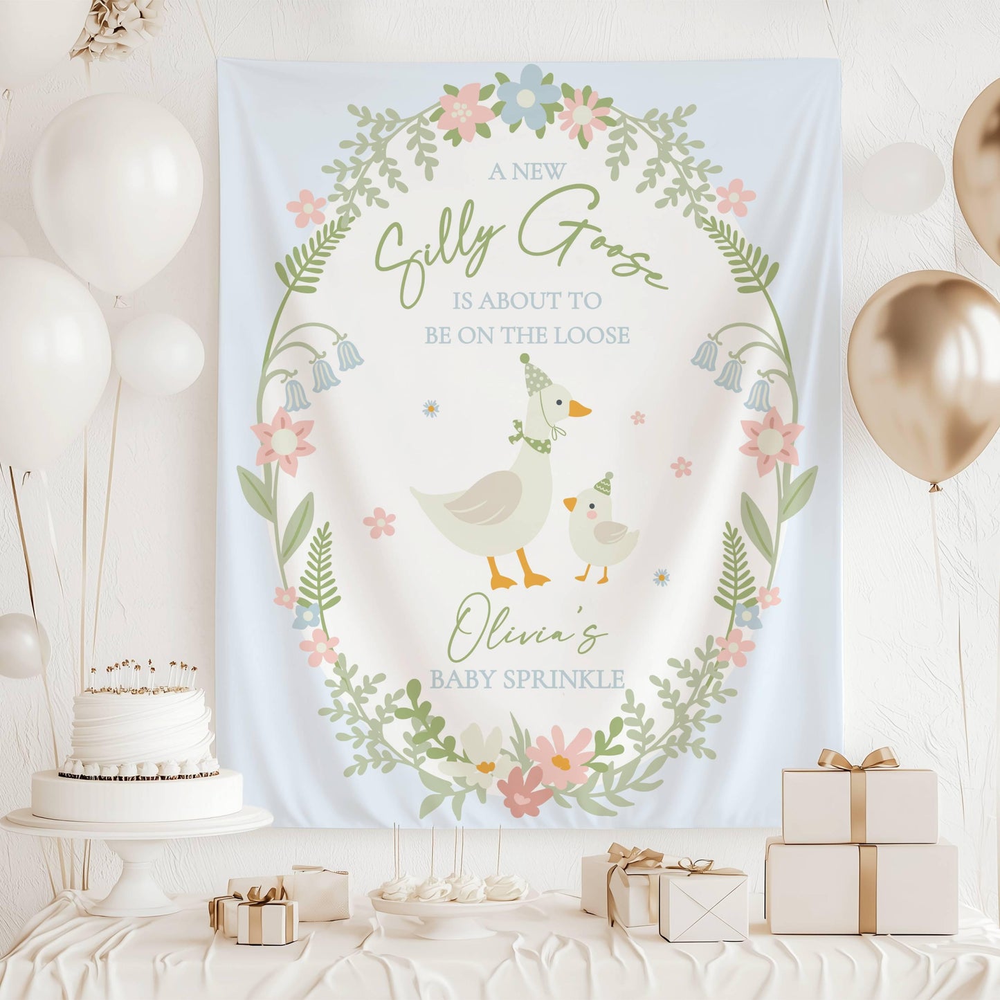 Silly Goose on the Loose Welcome Sign Silly Goose Baby Shower Banner Personalized Floral Goose Photo Backdrop Cute Goose Baby Sprinkle Decor - LAUMIANstudio