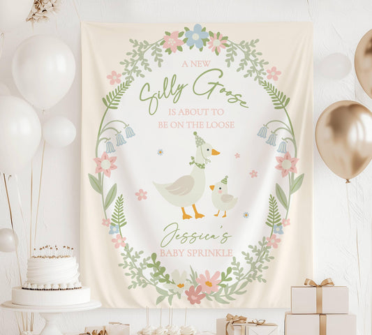 Silly Goose on the Loose Welcome Sign Silly Goose Baby Shower Banner Personalized Floral Goose Photo Backdrop Cute Goose Baby Sprinkle Decor - LAUMIANstudio