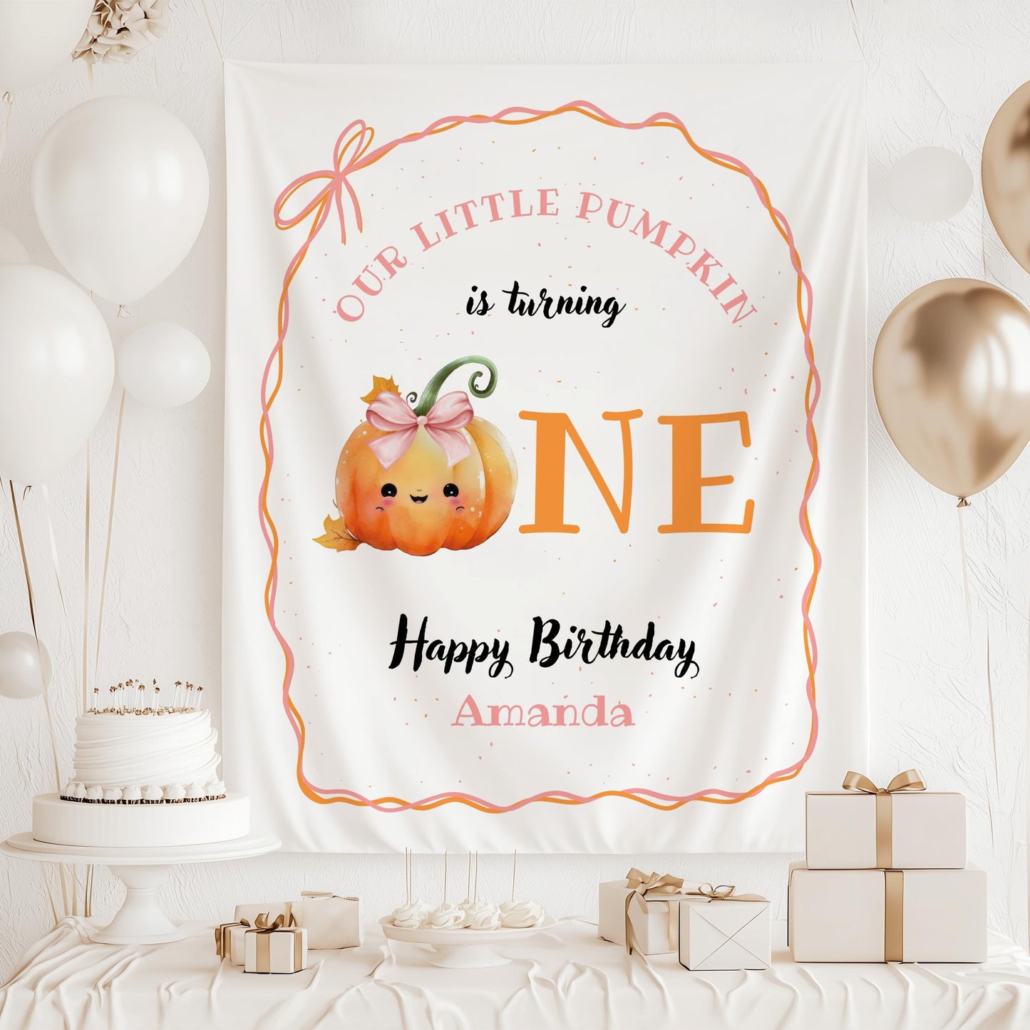 Pumpkin is Two Banner Fall Birthday Party Decor Autumn 2nd Birthday Backdrop Little Pumpkin is Turning Two Fabric Sign Second Birthday Decor - LAUMIANstudio