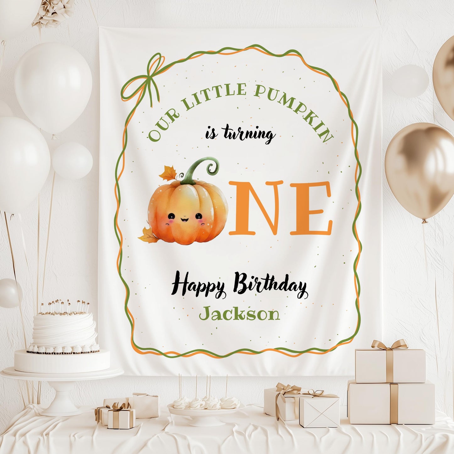 Pumpkin is Two Banner Fall Birthday Party Decor Autumn 2nd Birthday Backdrop Little Pumpkin is Turning Two Fabric Sign Second Birthday Decor - LAUMIANstudio