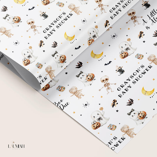 Little Boo is Almost Due Wrapping Paper Cute Spooky Gift Wrap Little Boo Wrapping Paper Halloween Baby Shower Gift Wrapping Paper for Kid - LAUMIANstudio