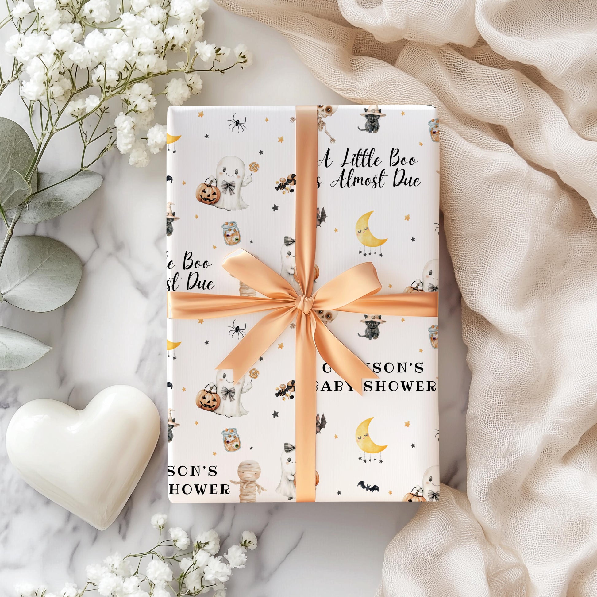 Little Boo is Almost Due Wrapping Paper Cute Spooky Gift Wrap Little Boo Wrapping Paper Halloween Baby Shower Gift Wrapping Paper for Kid - LAUMIANstudio