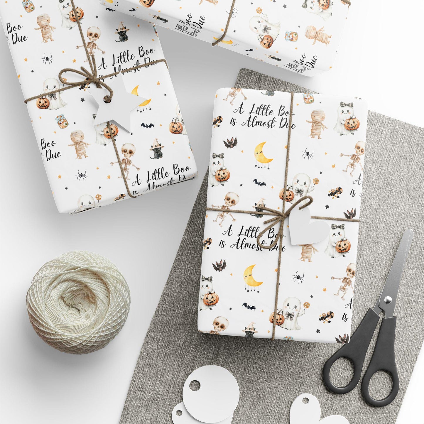 Little Boo is Almost Due Wrapping Paper Cute Spooky Gift Wrap Little Boo Wrapping Paper Halloween Baby Shower Gift Wrapping Paper for Kid - LAUMIANstudio