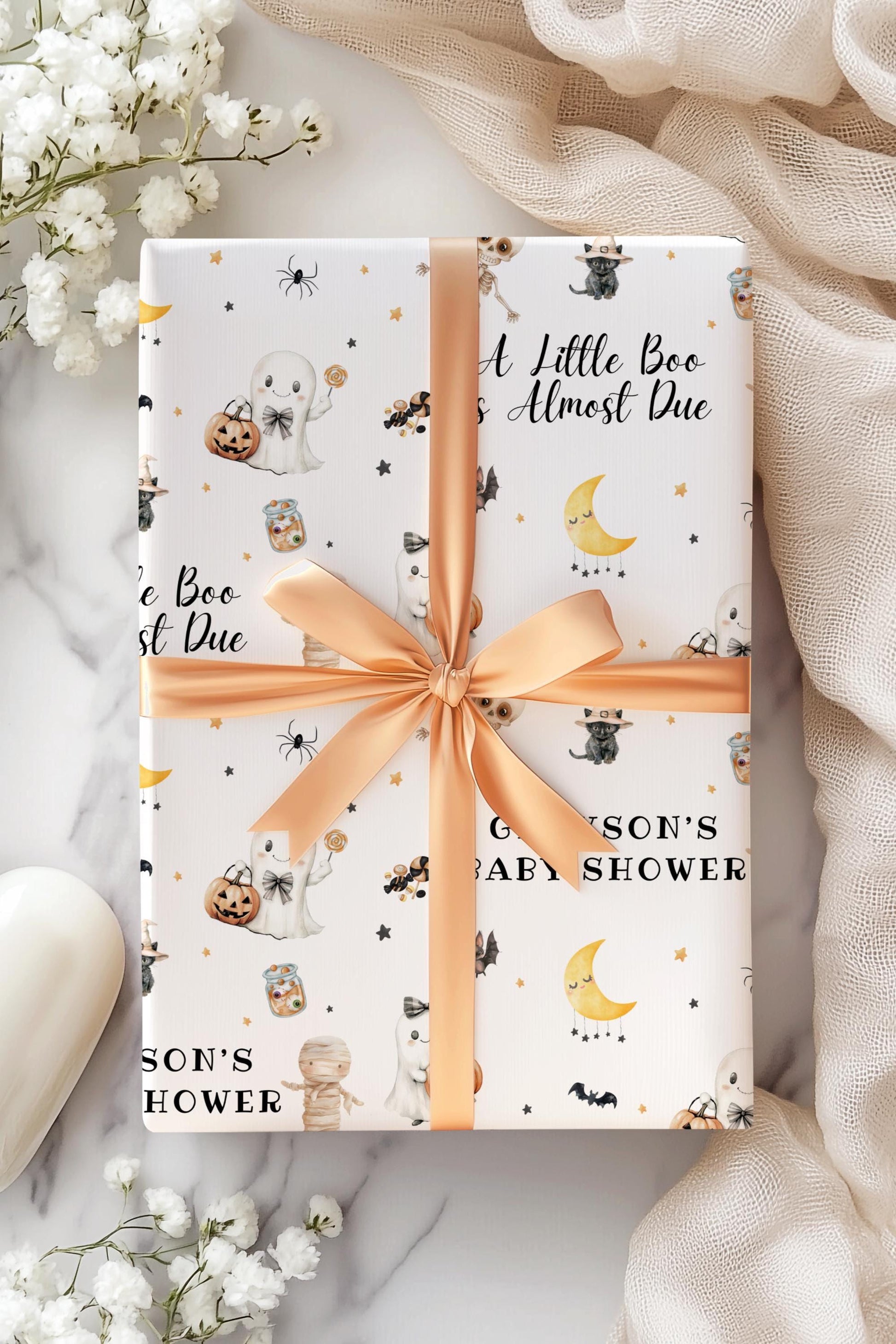 Little Boo is Almost Due Wrapping Paper Cute Spooky Gift Wrap Little Boo Wrapping Paper Halloween Baby Shower Gift Wrapping Paper for Kid - LAUMIANstudio