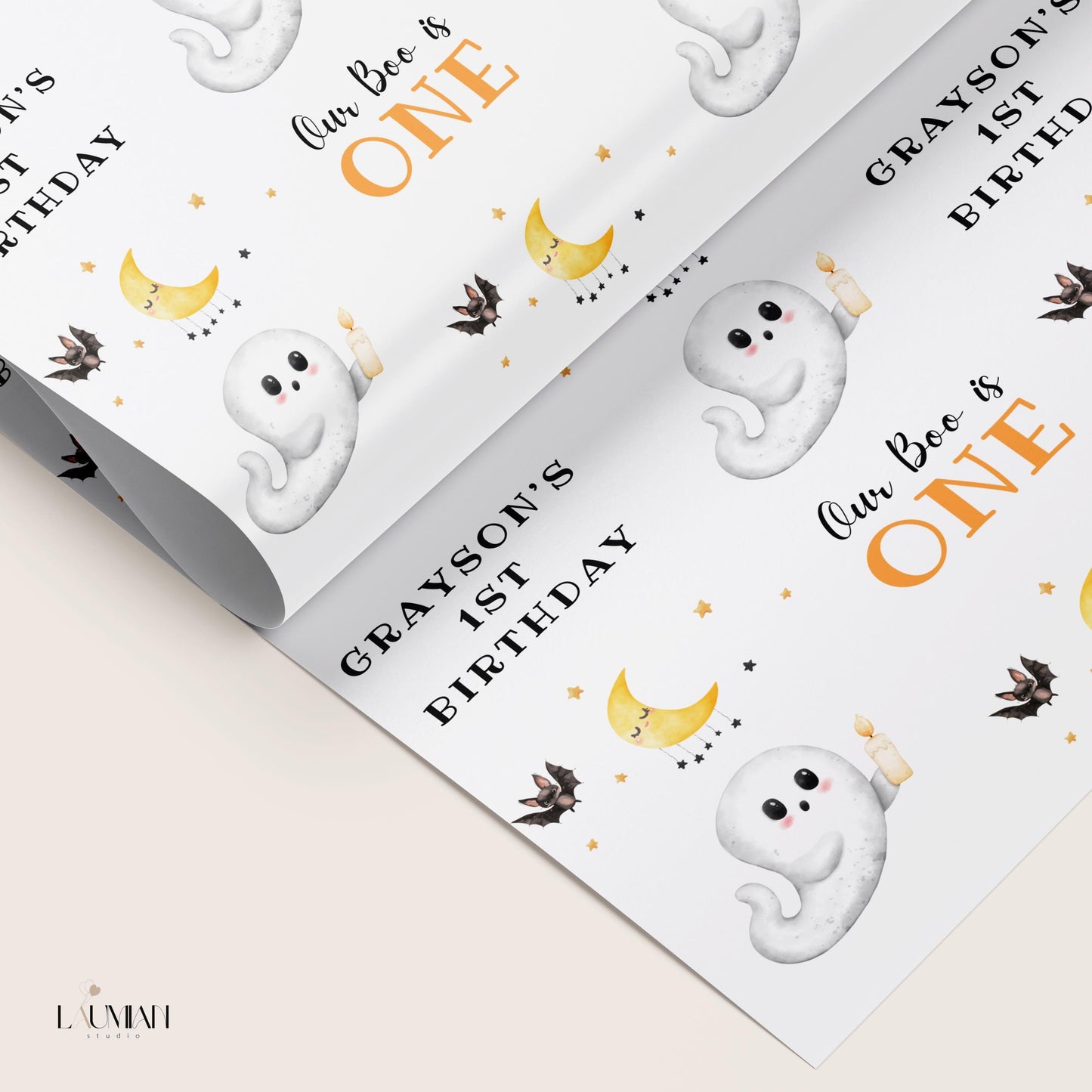 Our Boo is ONE Wrapping Paper ANY AGE Spooky First Birthday Gift Wrap Halloween Birthday Wrapping Paper Roll Little Boo 1st Birthday Gift - LAUMIANstudio