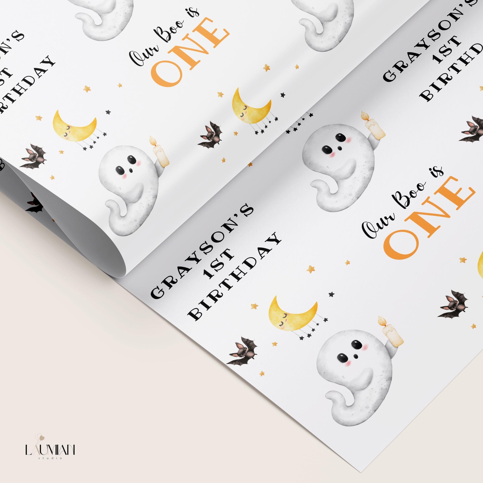 Our Boo is ONE Wrapping Paper ANY AGE Spooky First Birthday Gift Wrap Halloween Birthday Wrapping Paper Roll Little Boo 1st Birthday Gift - LAUMIANstudio