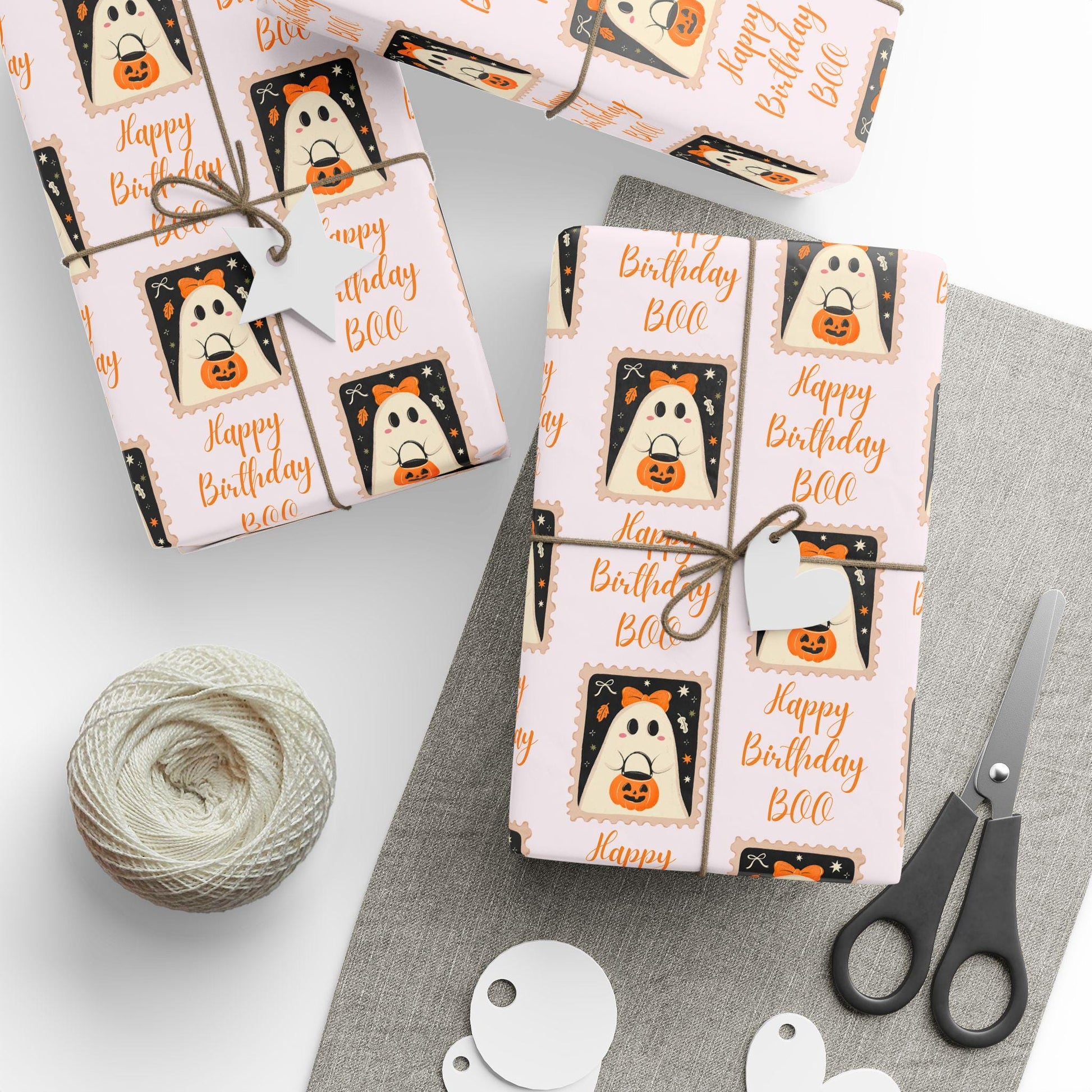 Boo is Two Wrapping Paper Boo Birthday Gift Wrap Cute Ghost Baby Girl Birthday Party Gift Wrapping Paper Roll Fall Birthday Gift Wrap Spooky - LAUMIANstudio