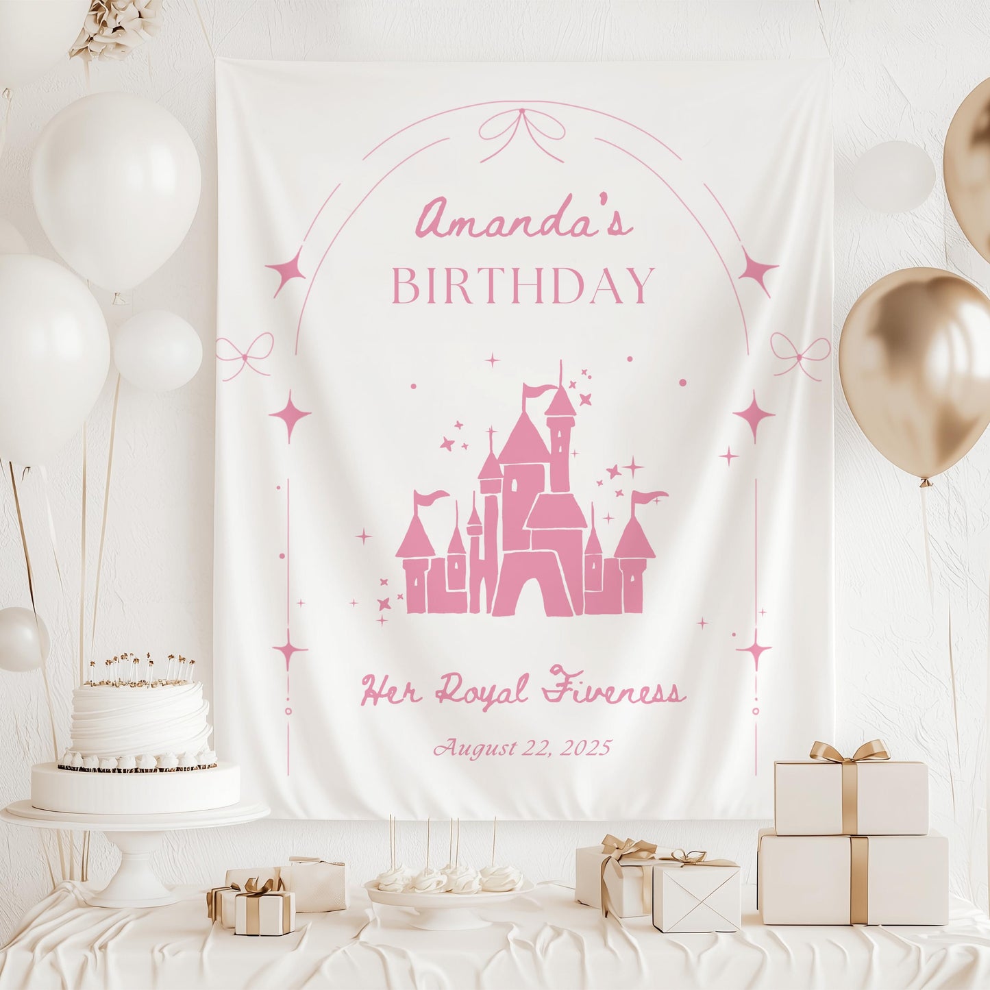 Princess Castle Birthday Decor Girl 3rd 4th 5th 6th Birthday Party Banner Four Ever a Princess Backdrop Personalized Princess Party Decor - LAUMIANstudio