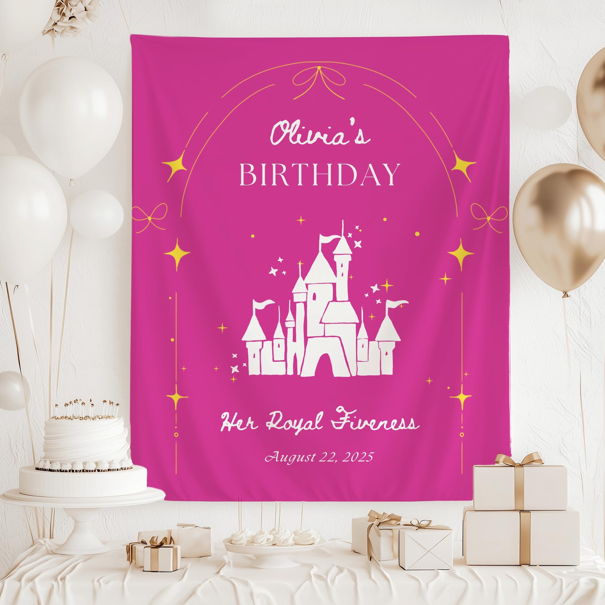 Princess Castle Birthday Decor Girl 3rd 4th 5th 6th Birthday Party Banner Four Ever a Princess Backdrop Personalized Princess Party Decor - LAUMIANstudio
