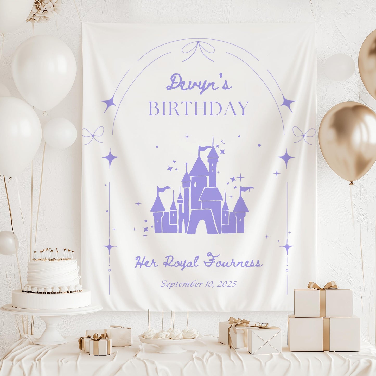 Princess Castle Birthday Decor Girl 3rd 4th 5th 6th Birthday Party Banner Four Ever a Princess Backdrop Personalized Princess Party Decor - LAUMIANstudio