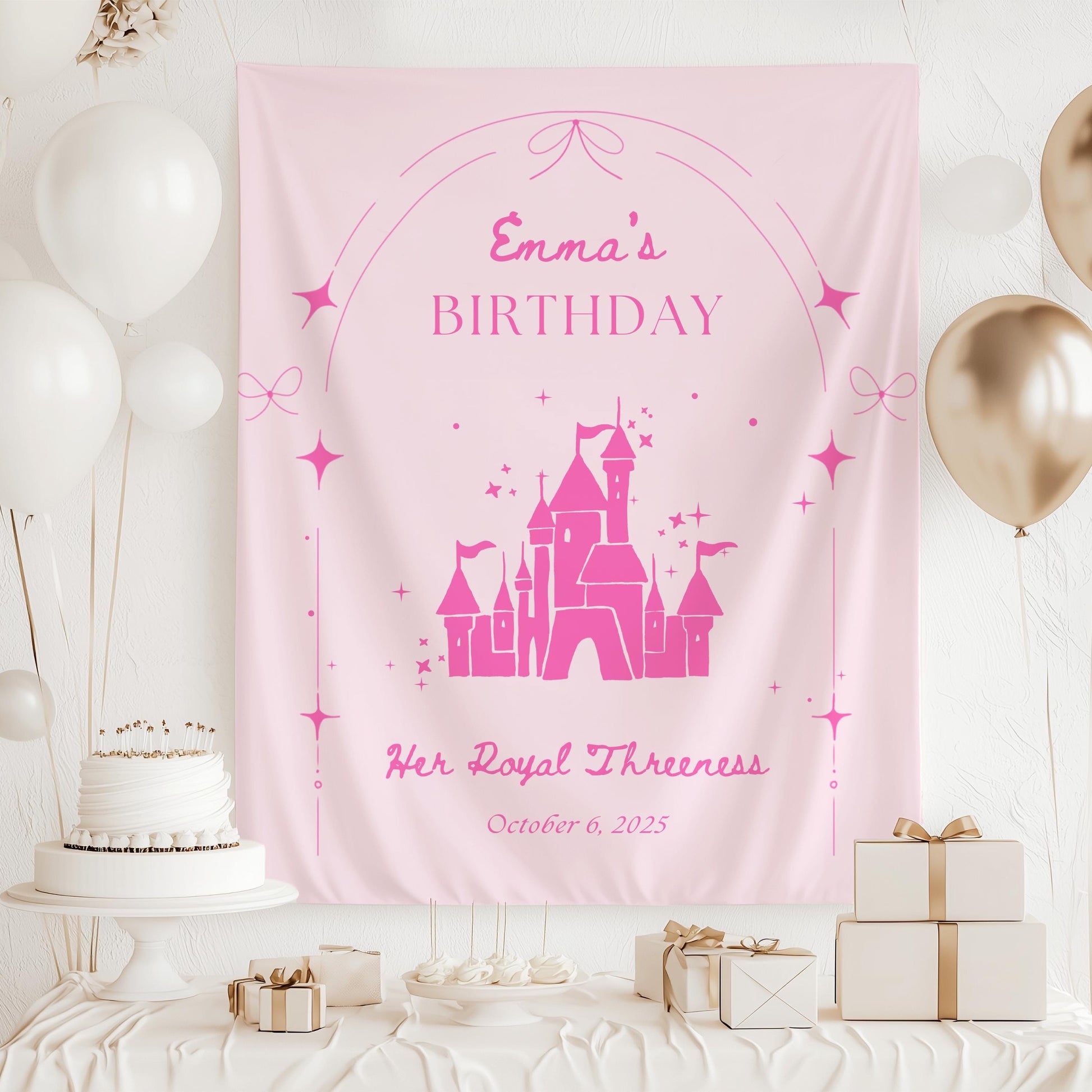 Princess Castle Birthday Decor Girl 3rd 4th 5th 6th Birthday Party Banner Four Ever a Princess Backdrop Personalized Princess Party Decor - LAUMIANstudio