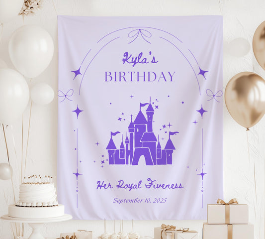 Princess Castle Birthday Decor Girl 3rd 4th 5th 6th Birthday Party Banner Four Ever a Princess Backdrop Personalized Princess Party Decor - LAUMIANstudio