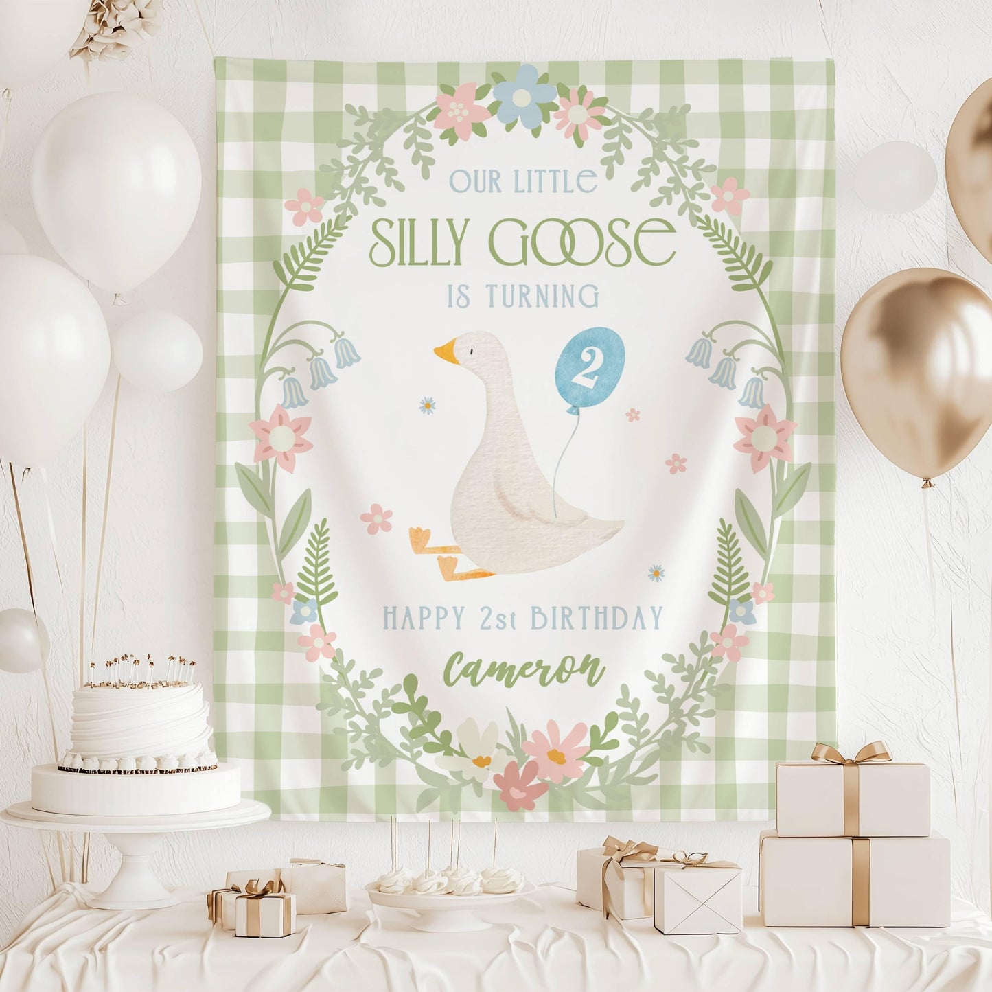 Silly Goose 1st Birthday Banner Silly Goose Birthday Decor Personalized Boy 2nd Birthday Backdrop Funny Goose Birthday Party Welcome Sign - LAUMIANstudio