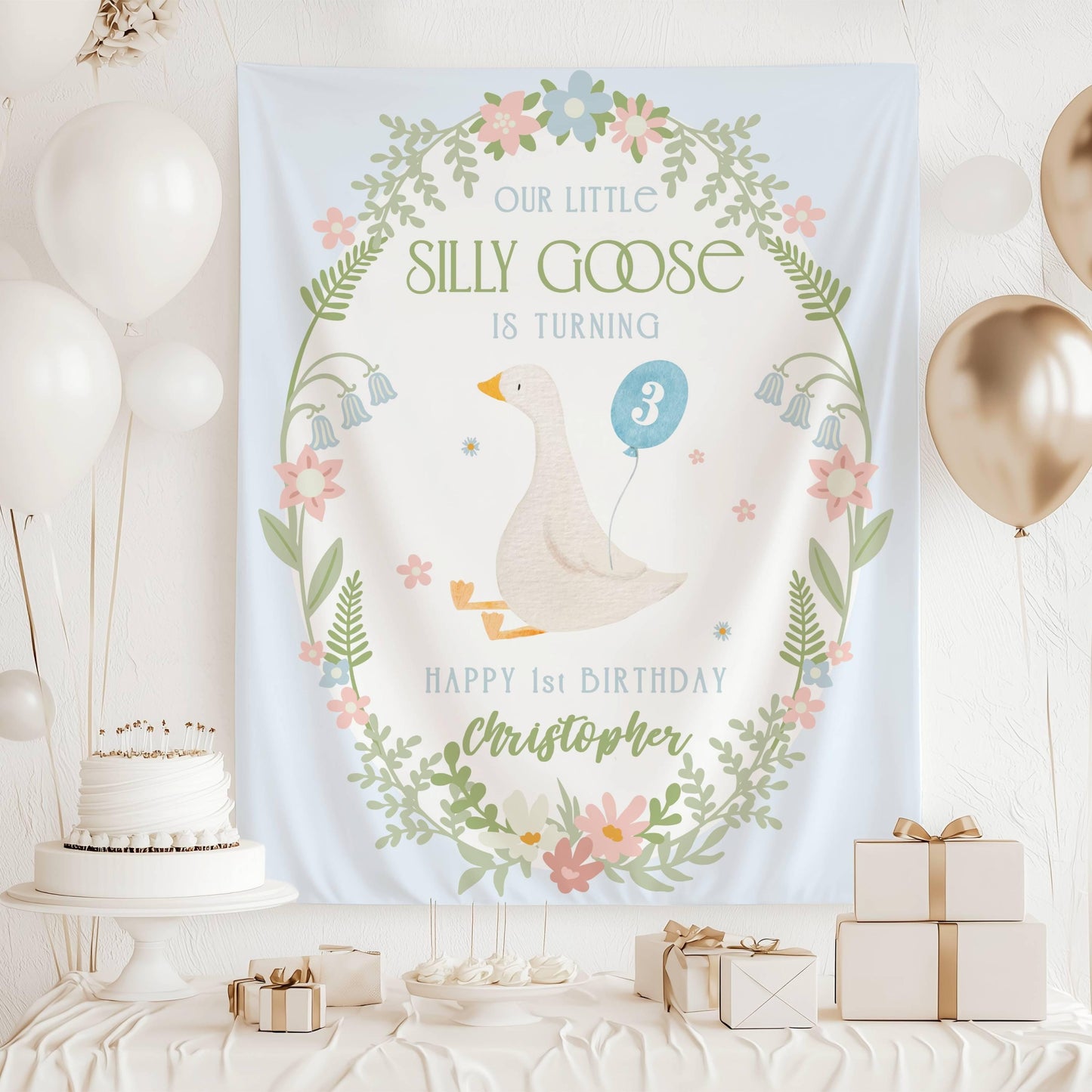 Silly Goose 1st Birthday Banner Silly Goose Birthday Decor Personalized Boy 2nd Birthday Backdrop Funny Goose Birthday Party Welcome Sign - LAUMIANstudio
