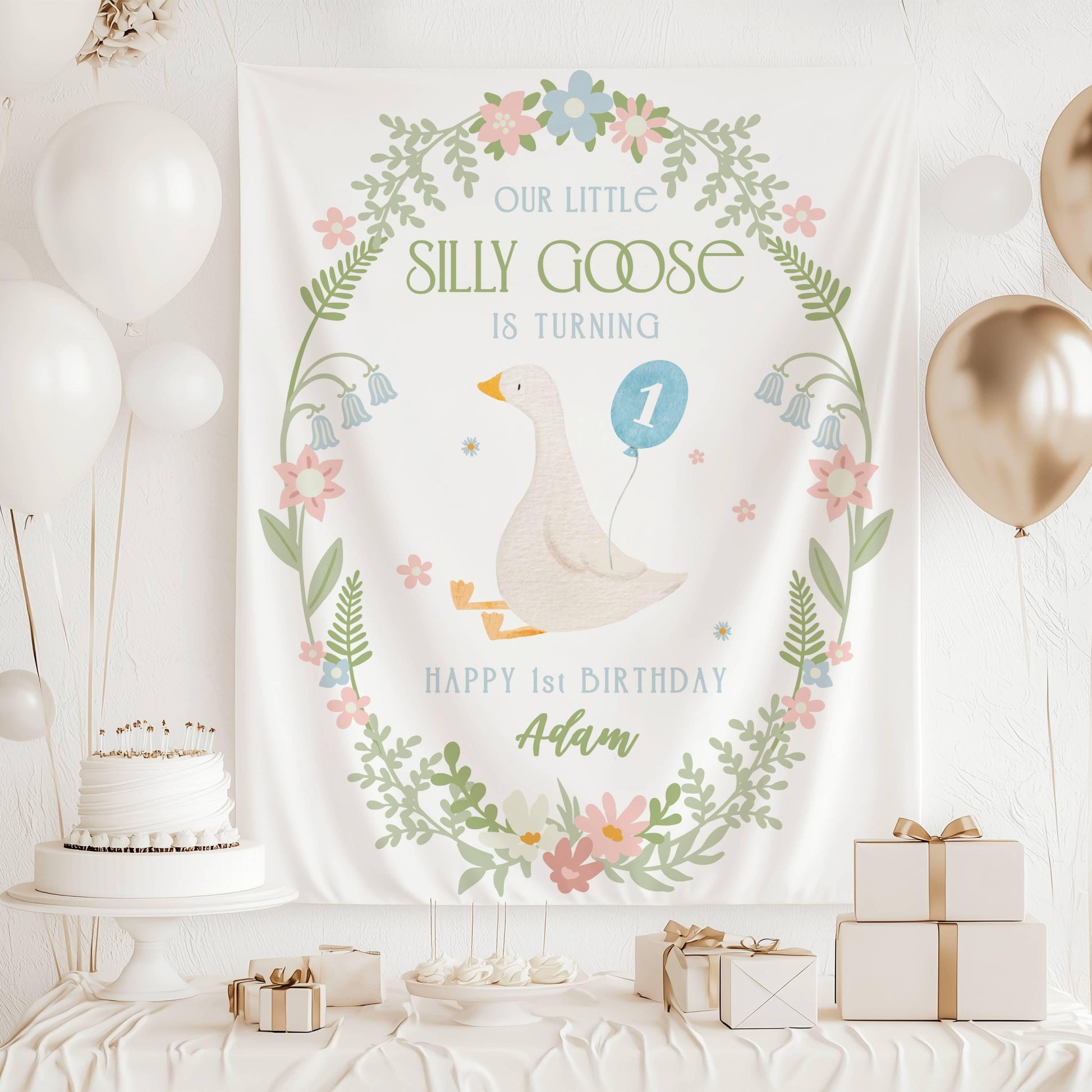 Silly Goose 1st Birthday Banner Silly Goose Birthday Decor Personalized Boy 2nd Birthday Backdrop Funny Goose Birthday Party Welcome Sign - LAUMIANstudio