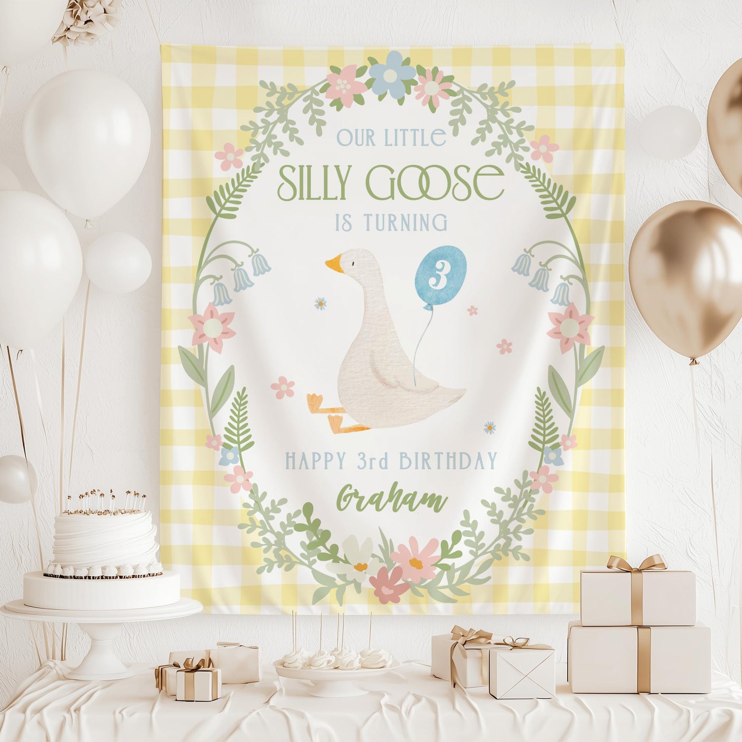 Silly Goose 1st Birthday Banner Silly Goose Birthday Decor Personalized Boy 2nd Birthday Backdrop Funny Goose Birthday Party Welcome Sign - LAUMIANstudio