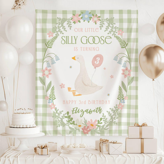 Pink Silly Goose Birthday Decor Silly Goose 1st Birthday Party Banner Custom Baby Girl 2nd Birthday Backdrop Funny Goose Birthday Party Sign - LAUMIANstudio