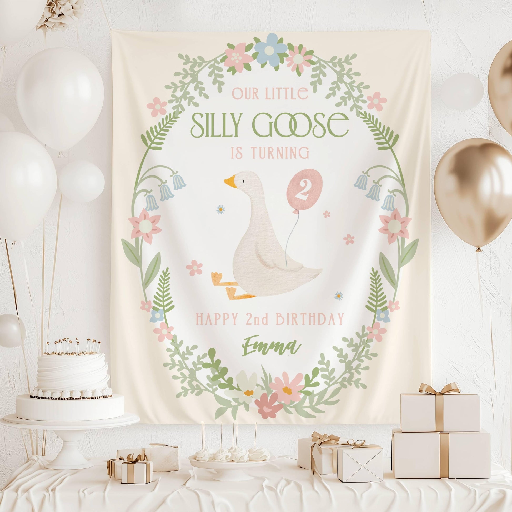 Pink Silly Goose Birthday Decor Silly Goose 1st Birthday Party Banner Custom Baby Girl 2nd Birthday Backdrop Funny Goose Birthday Party Sign - LAUMIANstudio