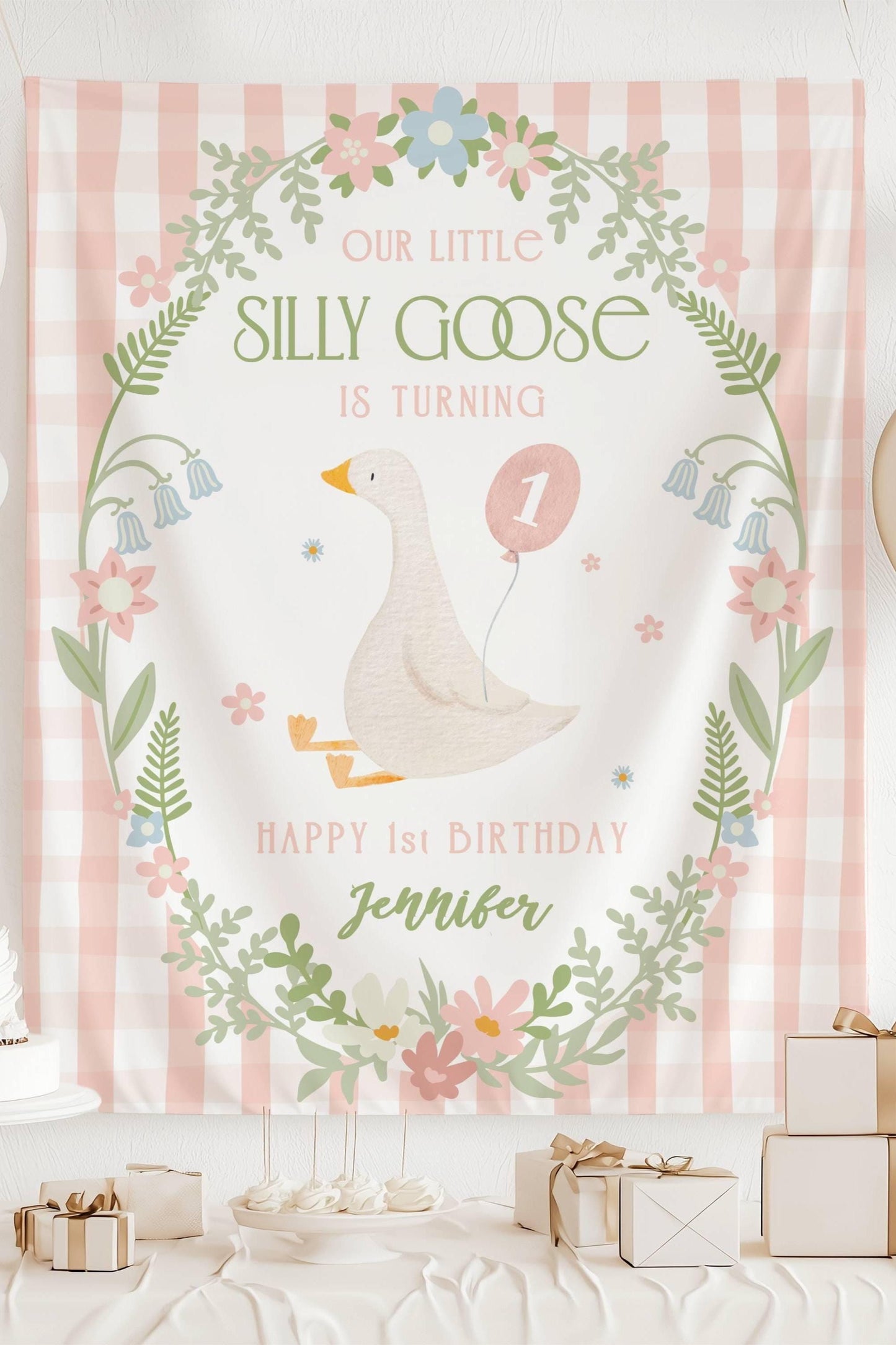 Pink Silly Goose Birthday Decor Silly Goose 1st Birthday Party Banner Custom Baby Girl 2nd Birthday Backdrop Funny Goose Birthday Party Sign - LAUMIANstudio
