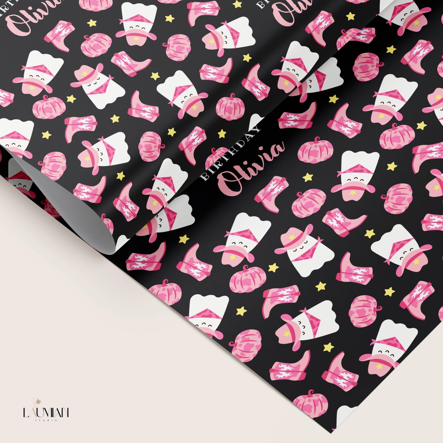 Cowgirl Boo Wrapping Paper Spooky Birthday Gift Wrap Personalized Cowgirl Birthday Wrapping Paper Roll Spooky Cowgirl Baby Shower Gift Wrap - LAUMIANstudio