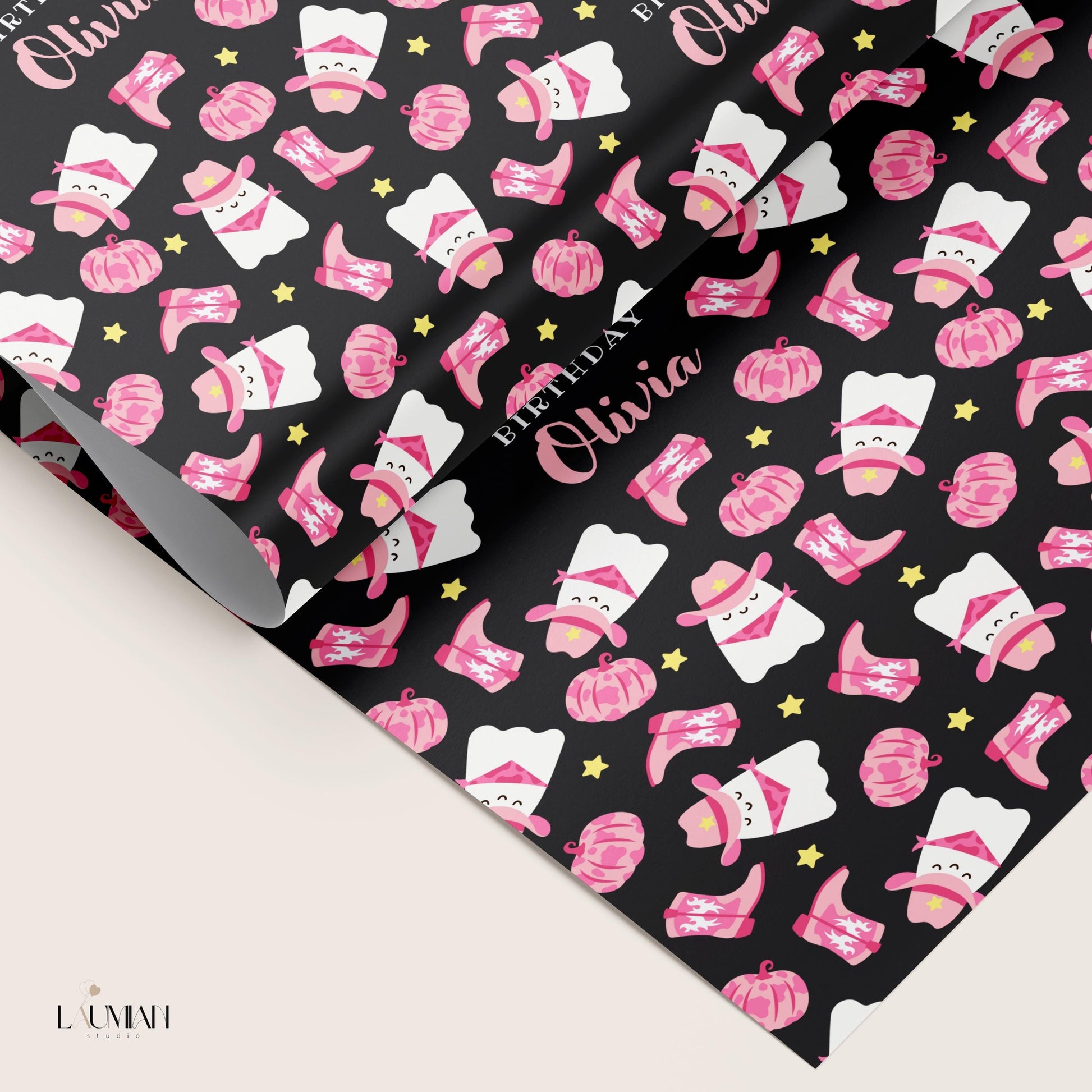 Cowgirl Boo Wrapping Paper Spooky Birthday Gift Wrap Personalized Cowgirl Birthday Wrapping Paper Roll Spooky Cowgirl Baby Shower Gift Wrap - LAUMIANstudio