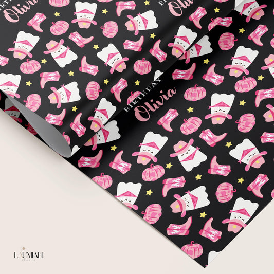 Cowgirl Boo Wrapping Paper Spooky Birthday Gift Wrap Personalized Cowgirl Birthday Wrapping Paper Roll Spooky Cowgirl Baby Shower Gift Wrap - LAUMIANstudio