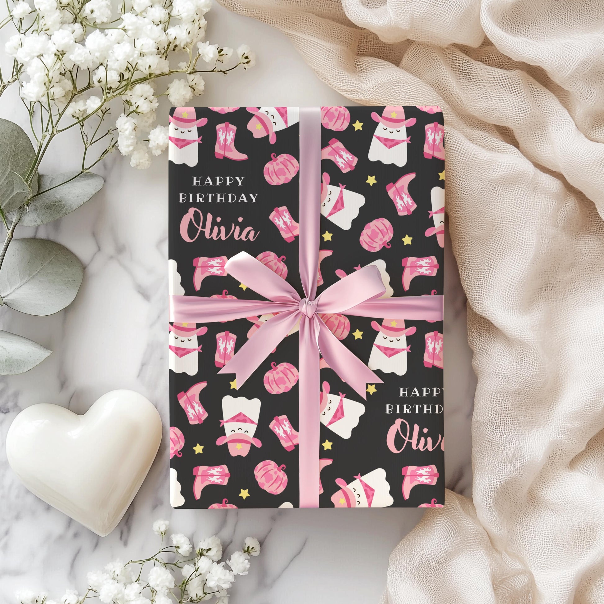 Cowgirl Boo Wrapping Paper Spooky Birthday Gift Wrap Personalized Cowgirl Birthday Wrapping Paper Roll Spooky Cowgirl Baby Shower Gift Wrap - LAUMIANstudio