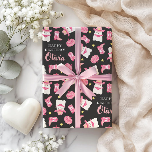 Cowgirl Boo Wrapping Paper Spooky Birthday Gift Wrap Personalized Cowgirl Birthday Wrapping Paper Roll Spooky Cowgirl Baby Shower Gift Wrap - LAUMIANstudio