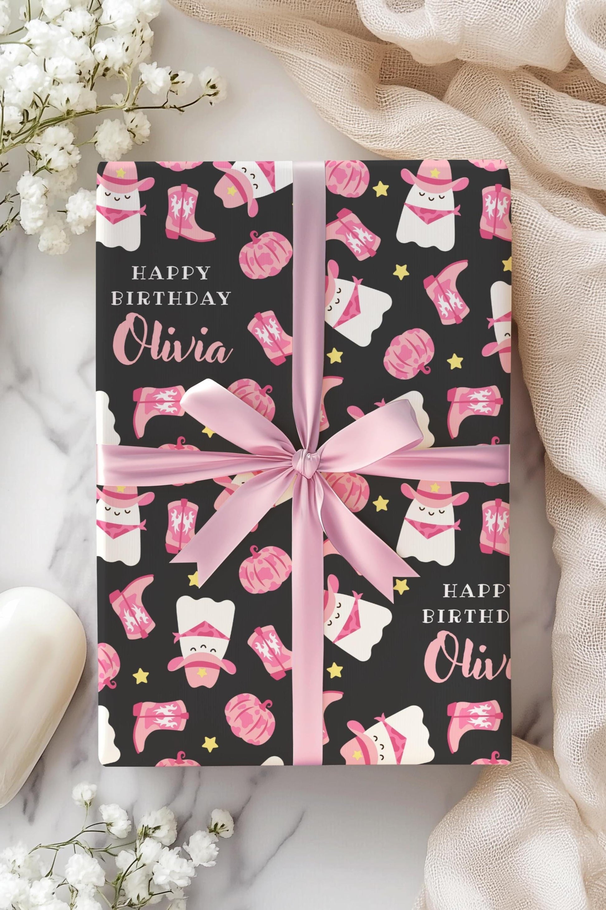 Cowgirl Boo Wrapping Paper Spooky Birthday Gift Wrap Personalized Cowgirl Birthday Wrapping Paper Roll Spooky Cowgirl Baby Shower Gift Wrap - LAUMIANstudio