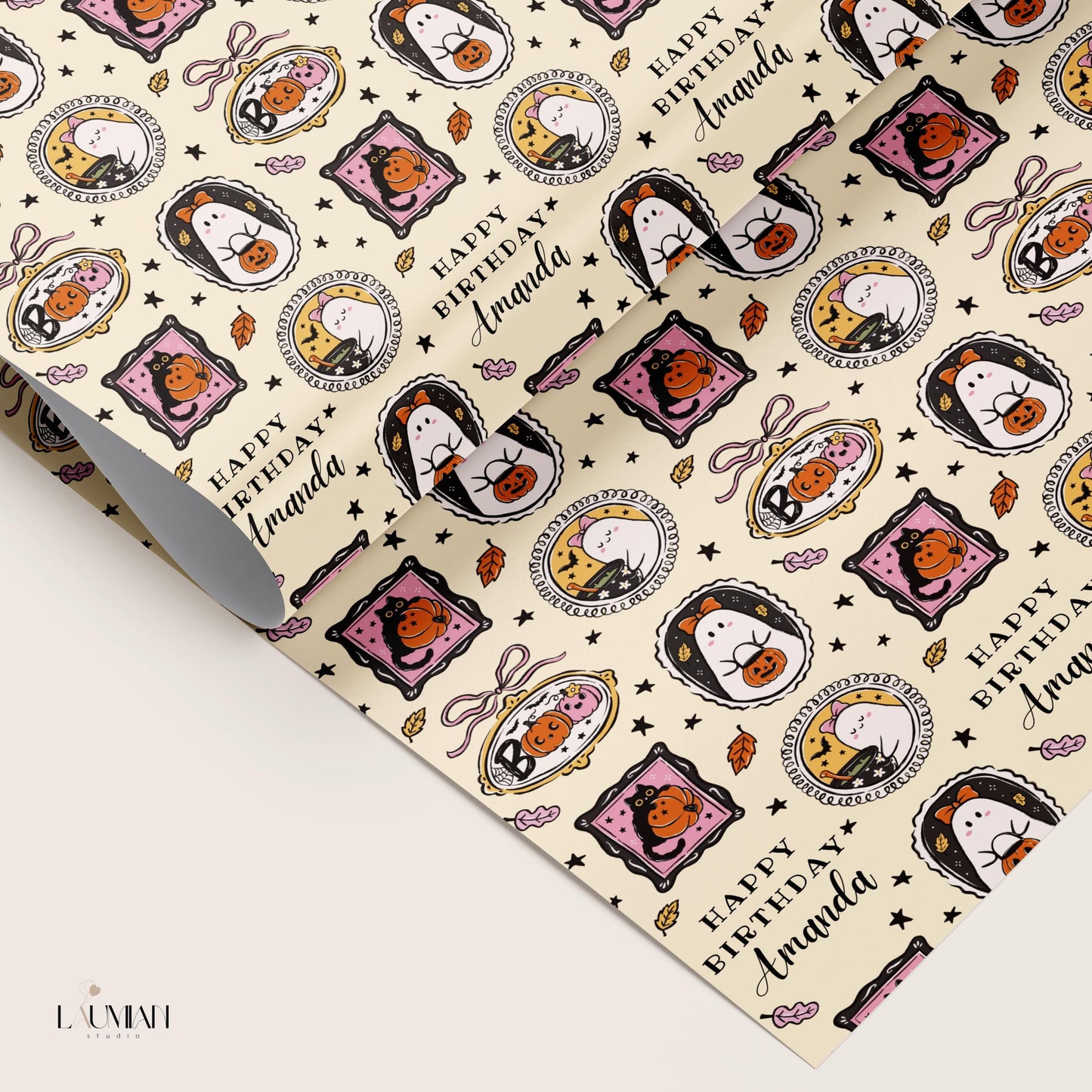 Custom Cute Boo Wrapping Paper Little Boo is One Birthday Gift Wrap Baby Girl Boo is Two Wrapping Paper Roll Autumn First Birthday Gift Wrap - LAUMIANstudio