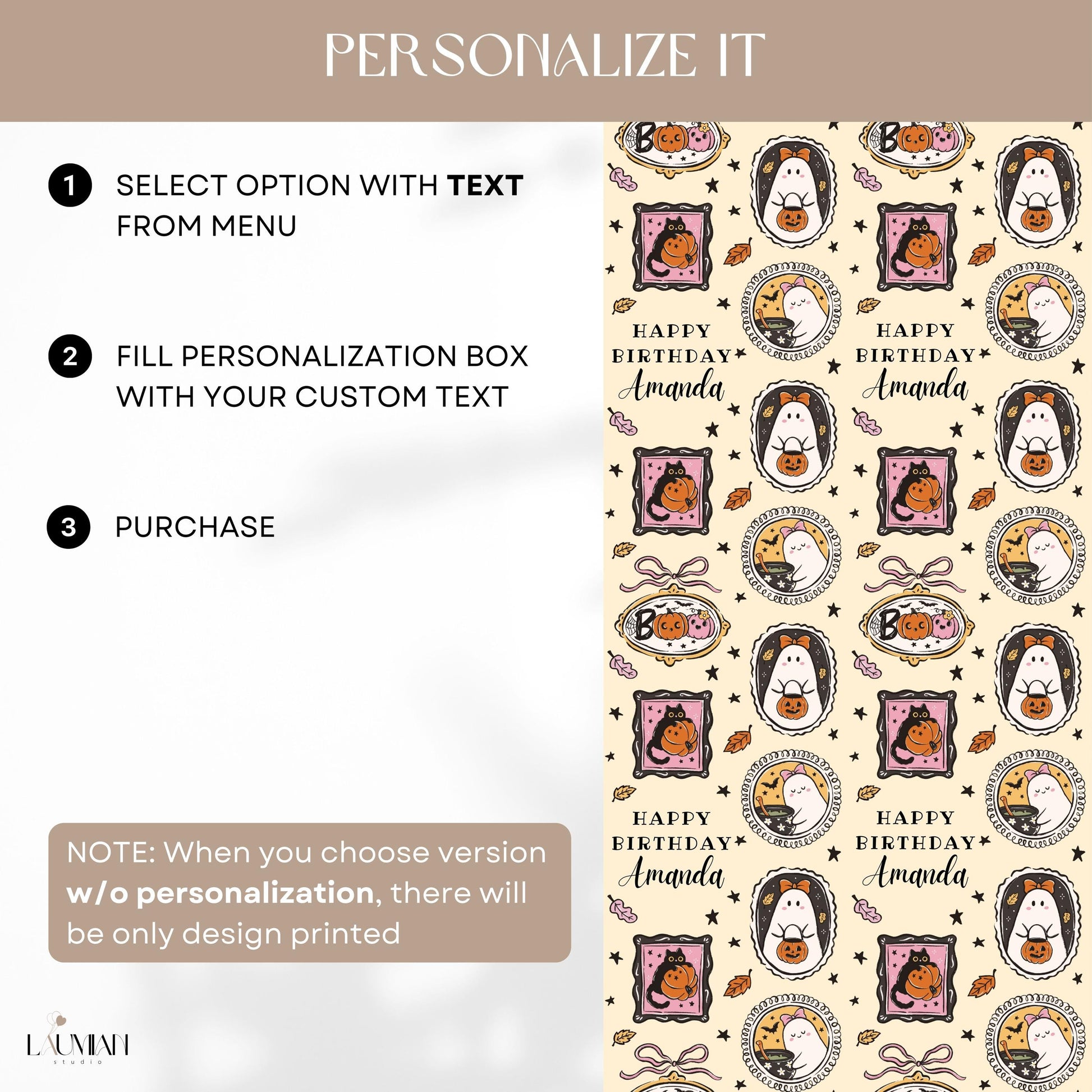 Custom Cute Boo Wrapping Paper Little Boo is One Birthday Gift Wrap Baby Girl Boo is Two Wrapping Paper Roll Autumn First Birthday Gift Wrap - LAUMIANstudio