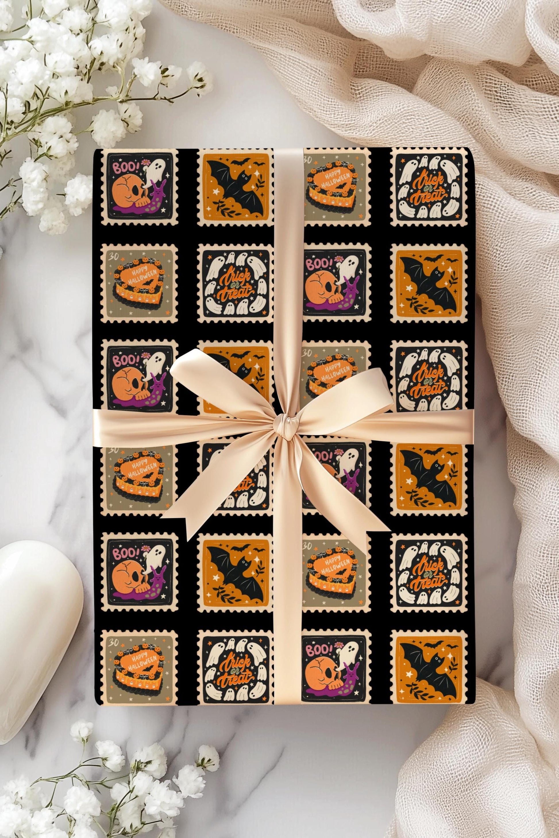Halloween Dark Gift Wrap Spooky Halloween Wrapping Paper Black Trick or Treat Gift Paper Halloween Birthday Wrapping Paper Roll Gothic Wrap - LAUMIANstudio