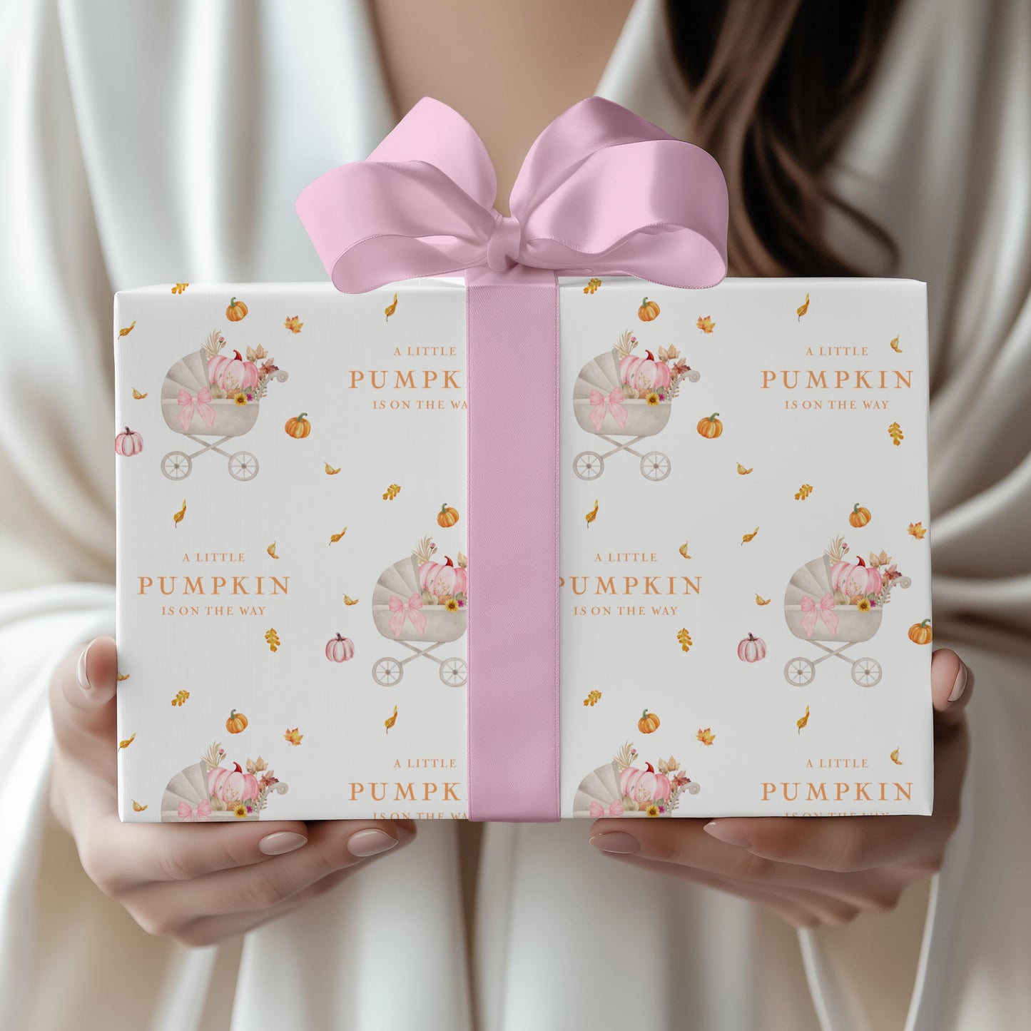 Little Pumpkin Is On The Way Wrapping Paper Autumn Baby Shower Gift Wrap Cute Pumpkin Stroller Baby Sprinkle Paper Fall Baby Shower Decor - LAUMIANstudio