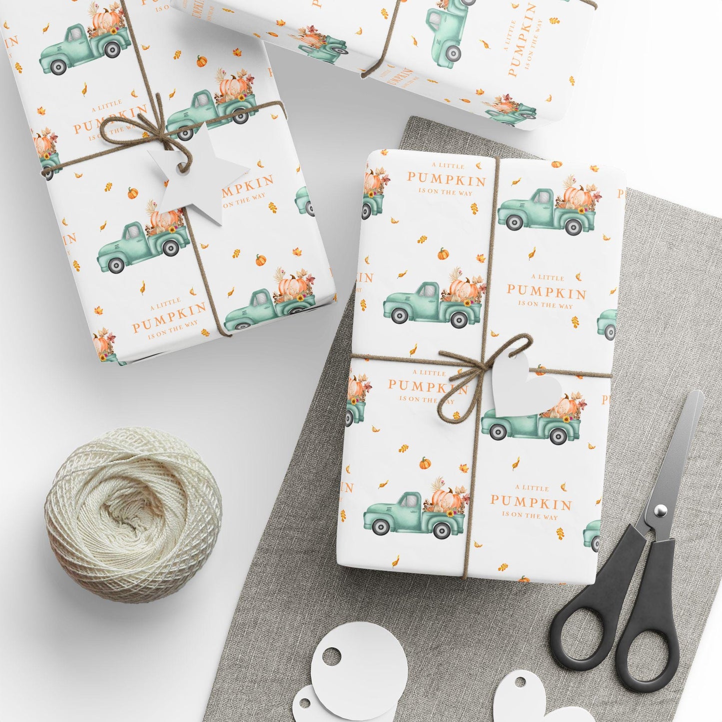 Pumpkin Truck Gift Wrap Personalized Pumpkin Baby Shower Wrapping Paper Elegant Fall Gift Wrap Little Pumpkin on the Way Baby Shower Decor - LAUMIANstudio