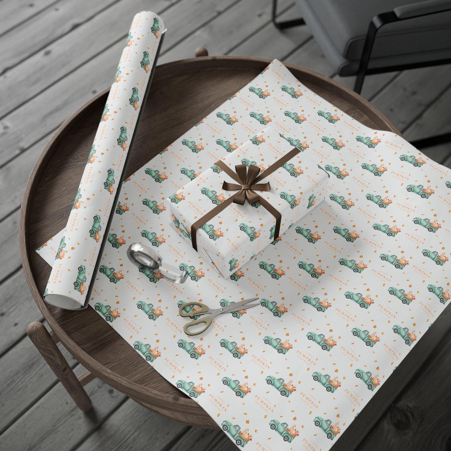 Pumpkin Truck Gift Wrap Personalized Pumpkin Baby Shower Wrapping Paper Elegant Fall Gift Wrap Little Pumpkin on the Way Baby Shower Decor - LAUMIANstudio