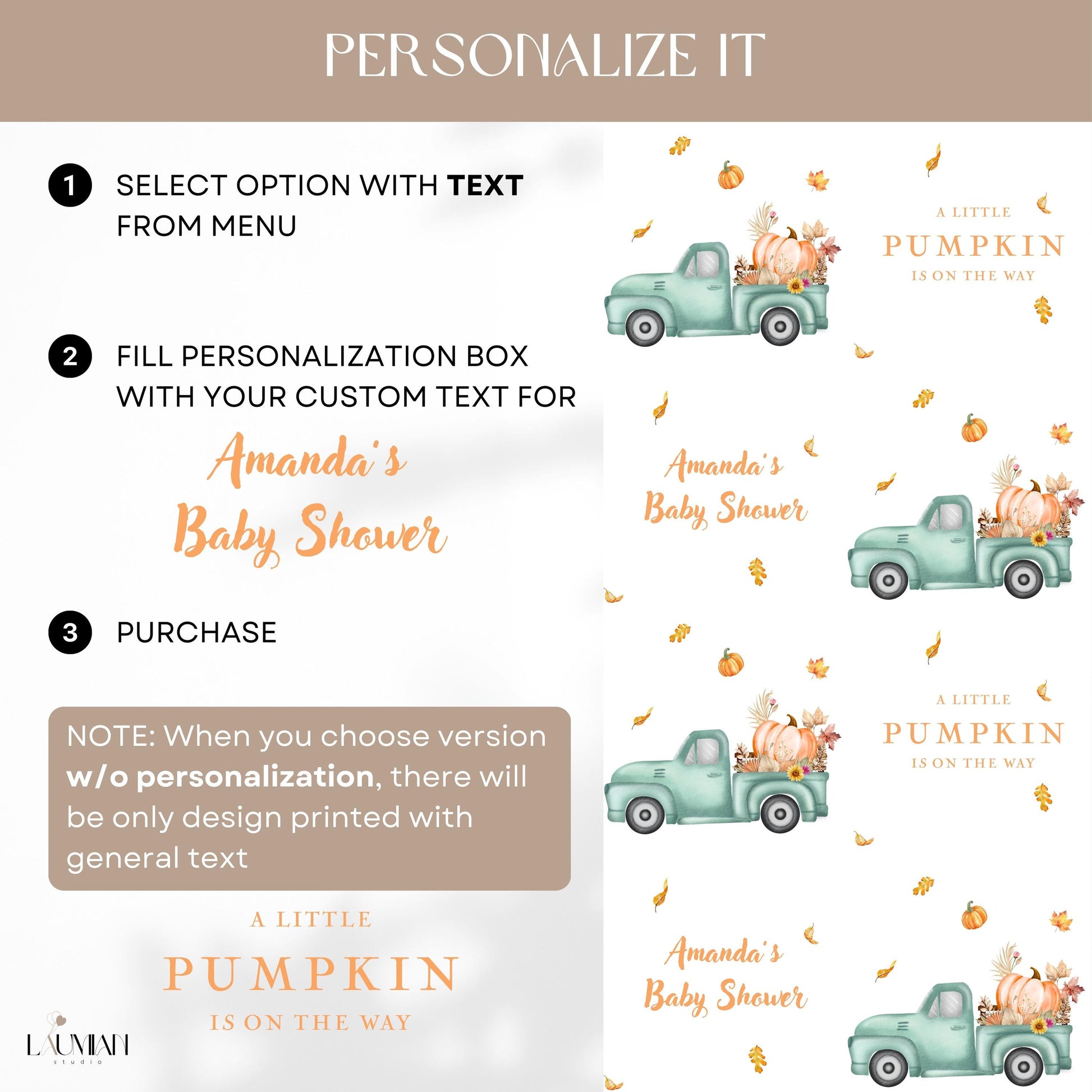 Pumpkin Truck Gift Wrap Personalized Pumpkin Baby Shower Wrapping Paper Elegant Fall Gift Wrap Little Pumpkin on the Way Baby Shower Decor - LAUMIANstudio
